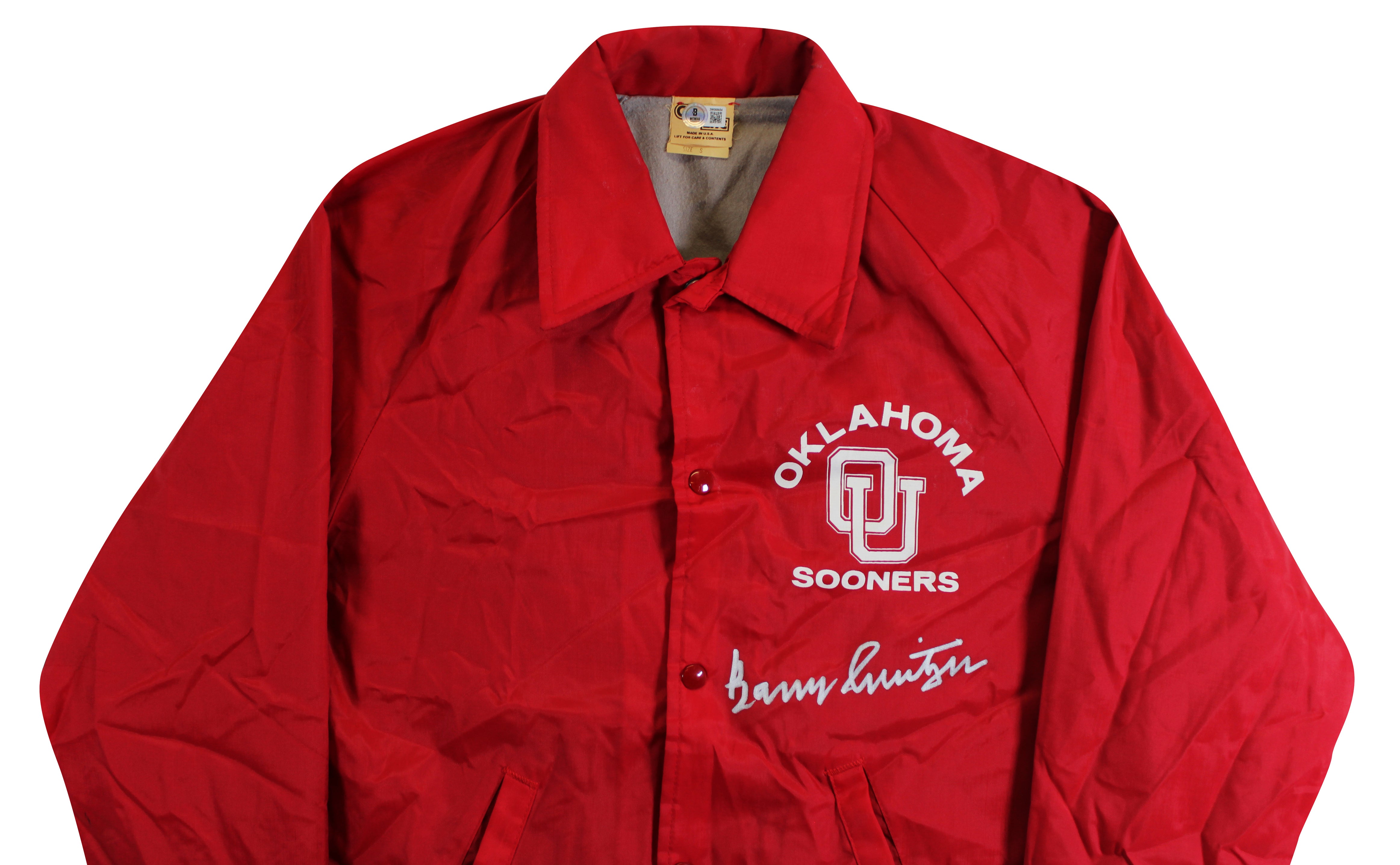 Oklahoma Barry Switzer Signed Maroon Chalk Line Windbreaker BAS Wit #2W088654
