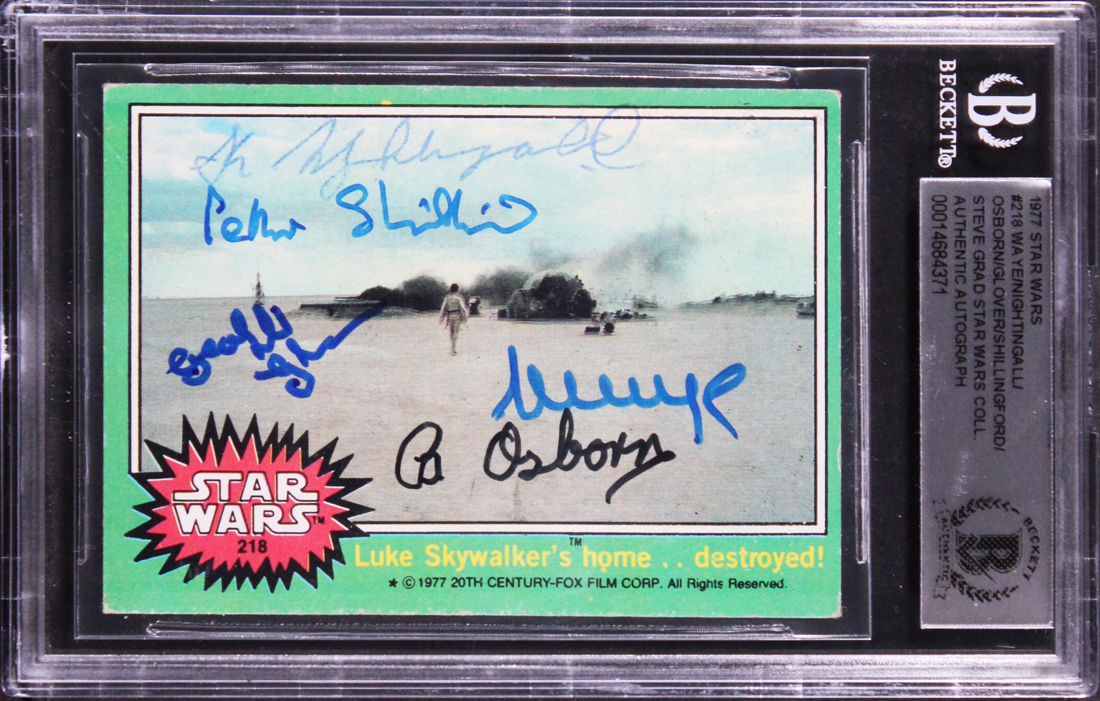 (5) Waye, Glover, Shillingford +2 Signed 1977 Star Wars #218 Card BAS Slabbed
