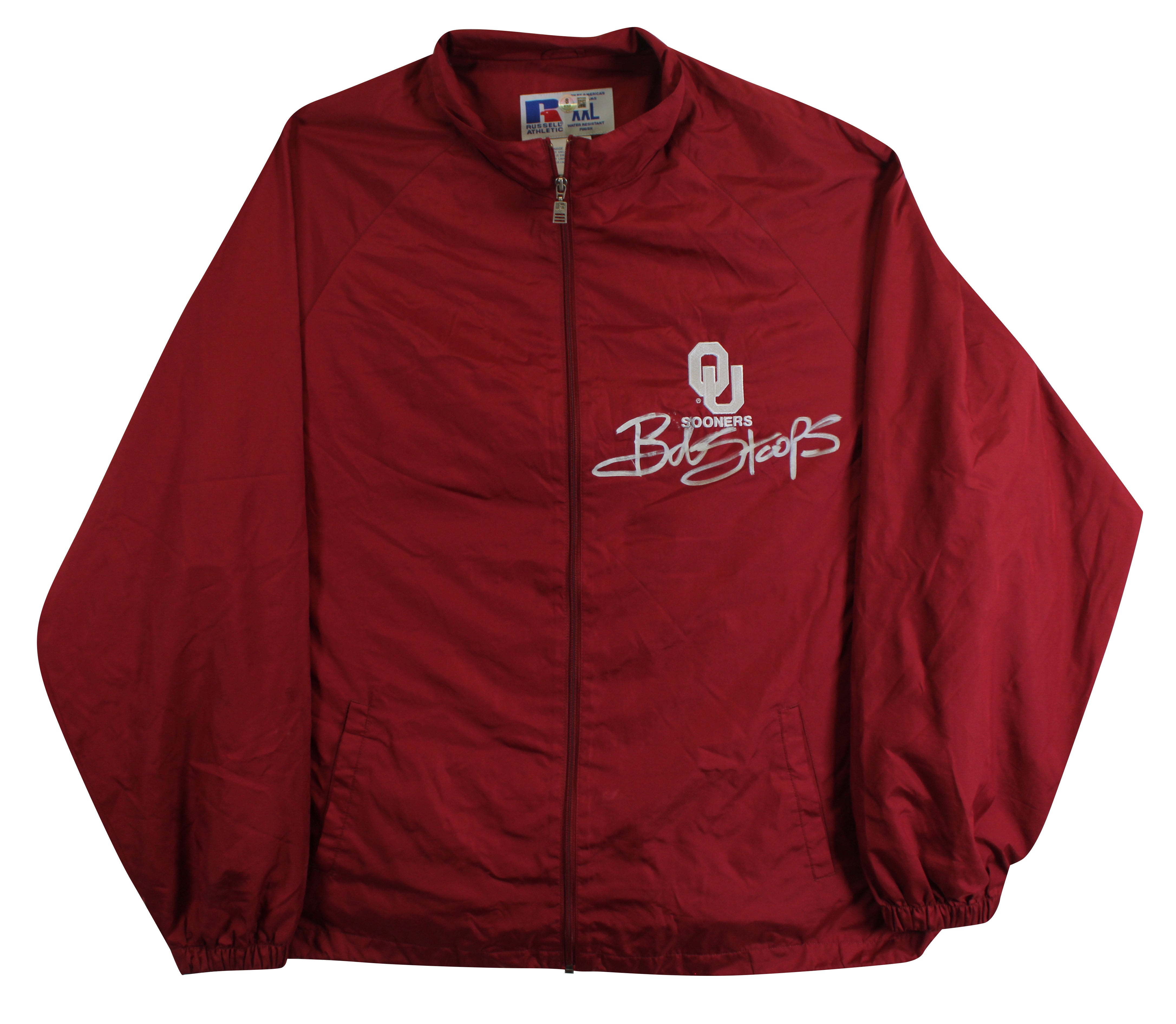 Oklahoma Bob Stoops Signed Maroon Russell Windbreaker BAS Witnessed #2W701840