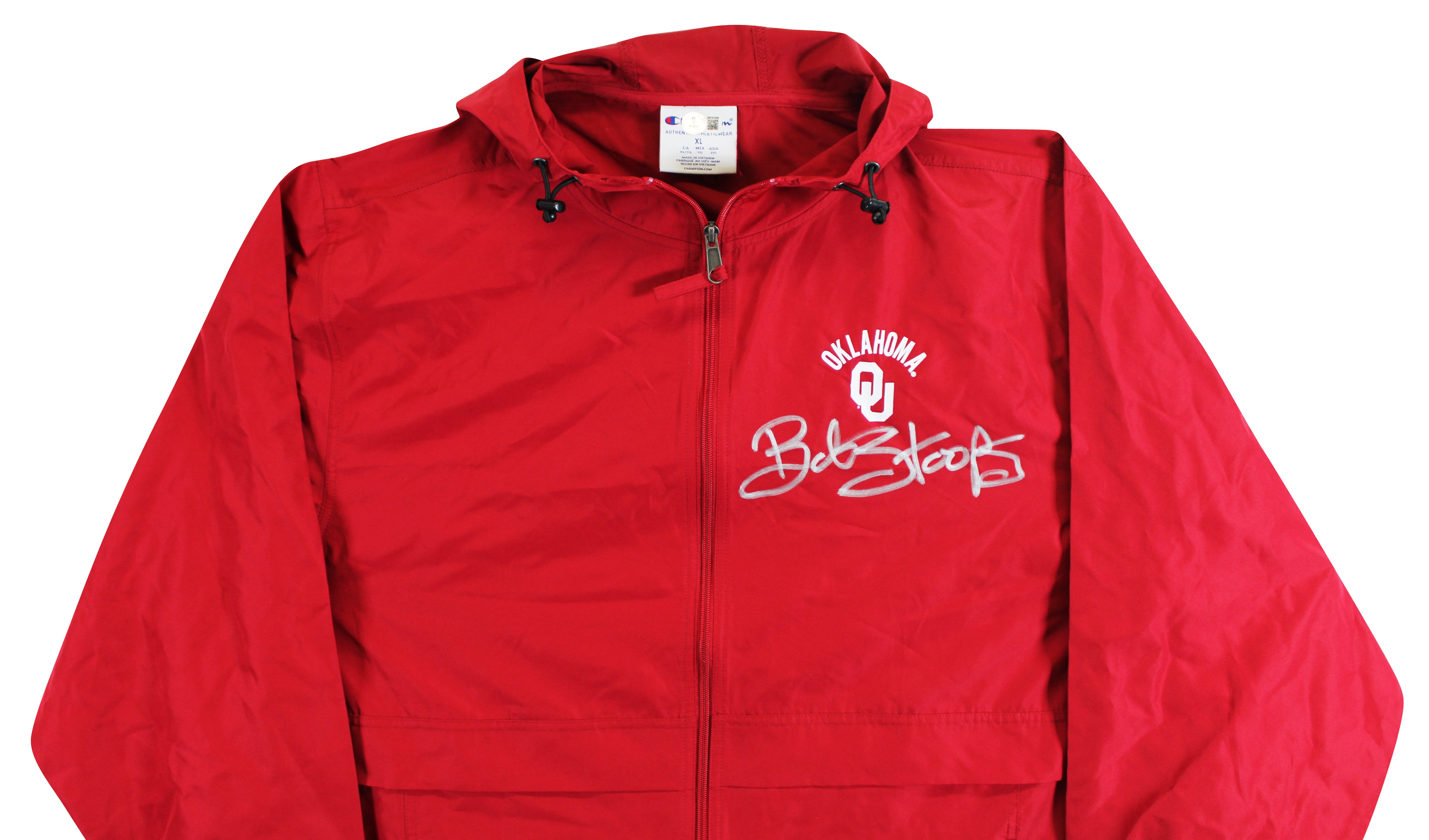 Oklahoma Bob Stoops Signed Maroon Champion Windbreaker BAS Witnessed #2W701839