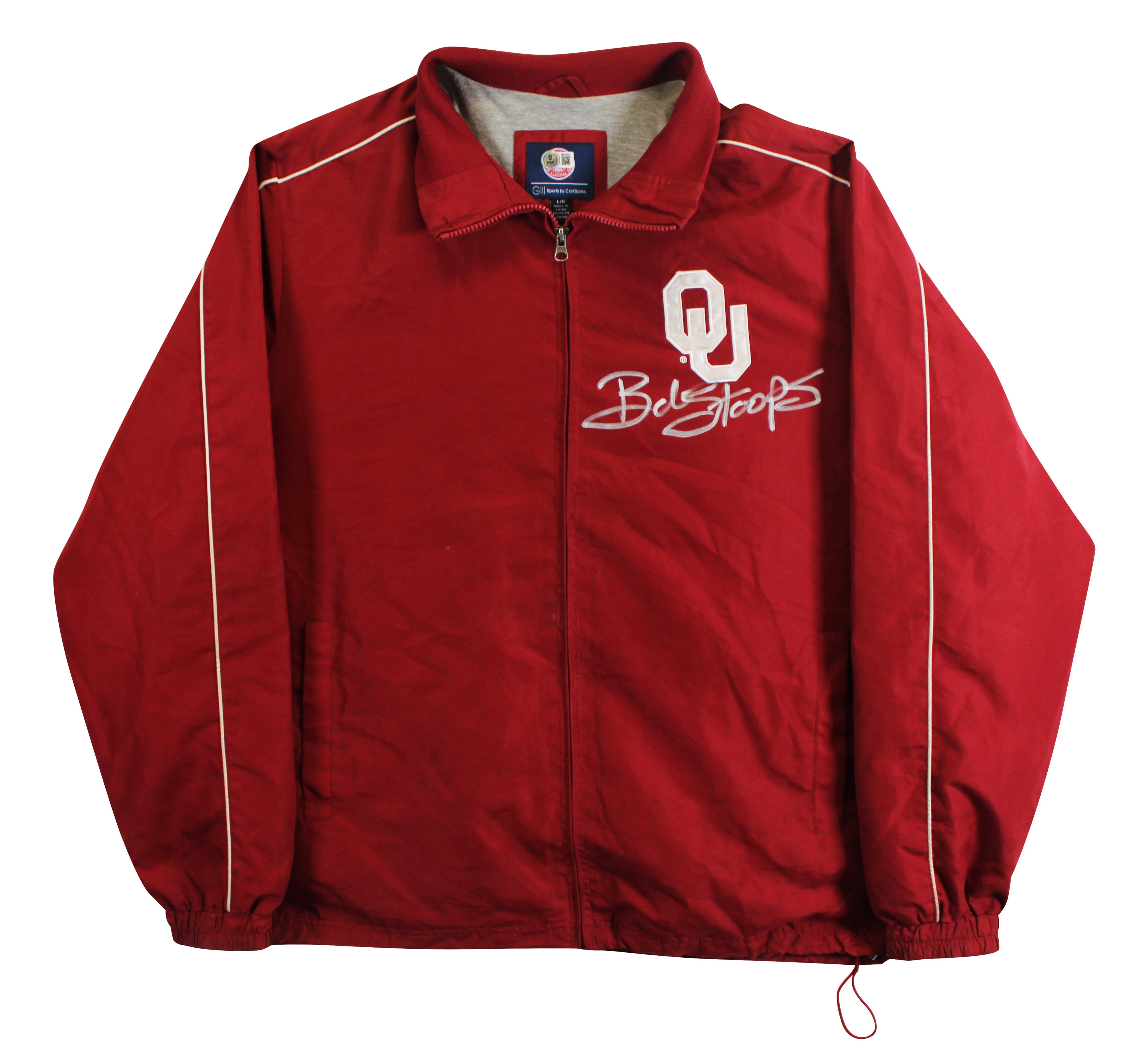 Oklahoma Bob Stoops Signed Maroon Gill Sports Windbreaker BAS Wit #2W701841