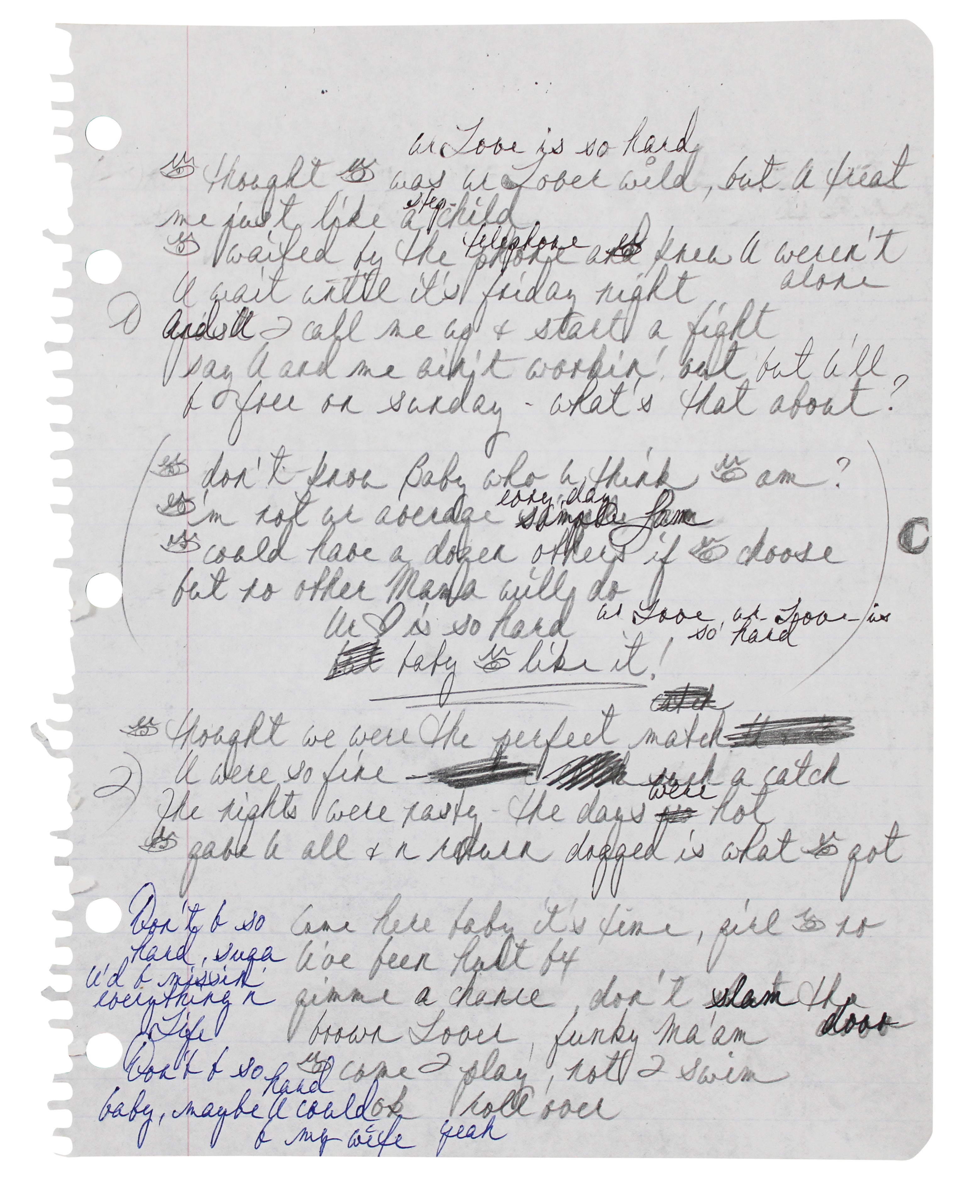 Prince 8x10.5 Notebook Page w/ Your Love Is So Hard Handwritten Lyrics BAS