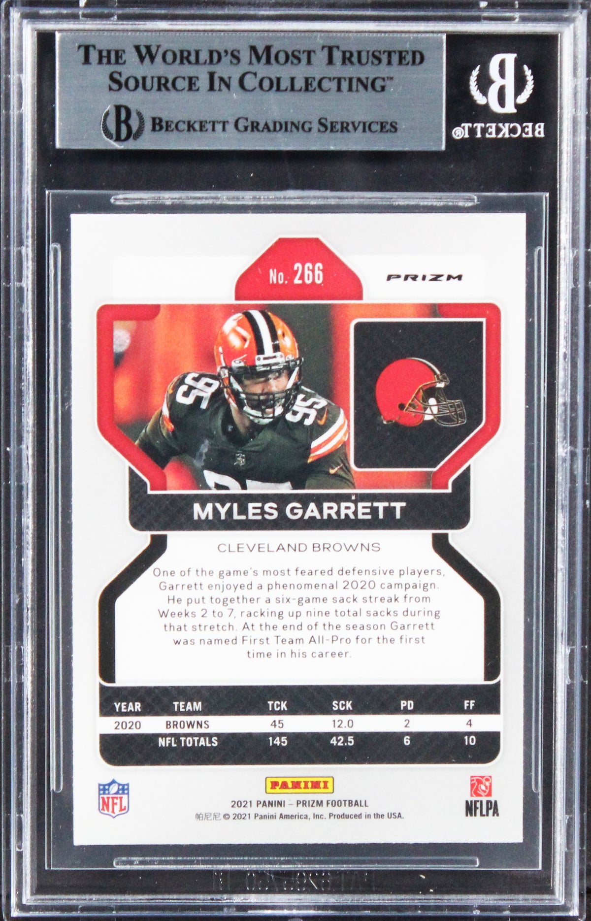 Browns Myles Garrett Signed 2021 Panini Prizms Red Ice #266 Card BAS Slabbed