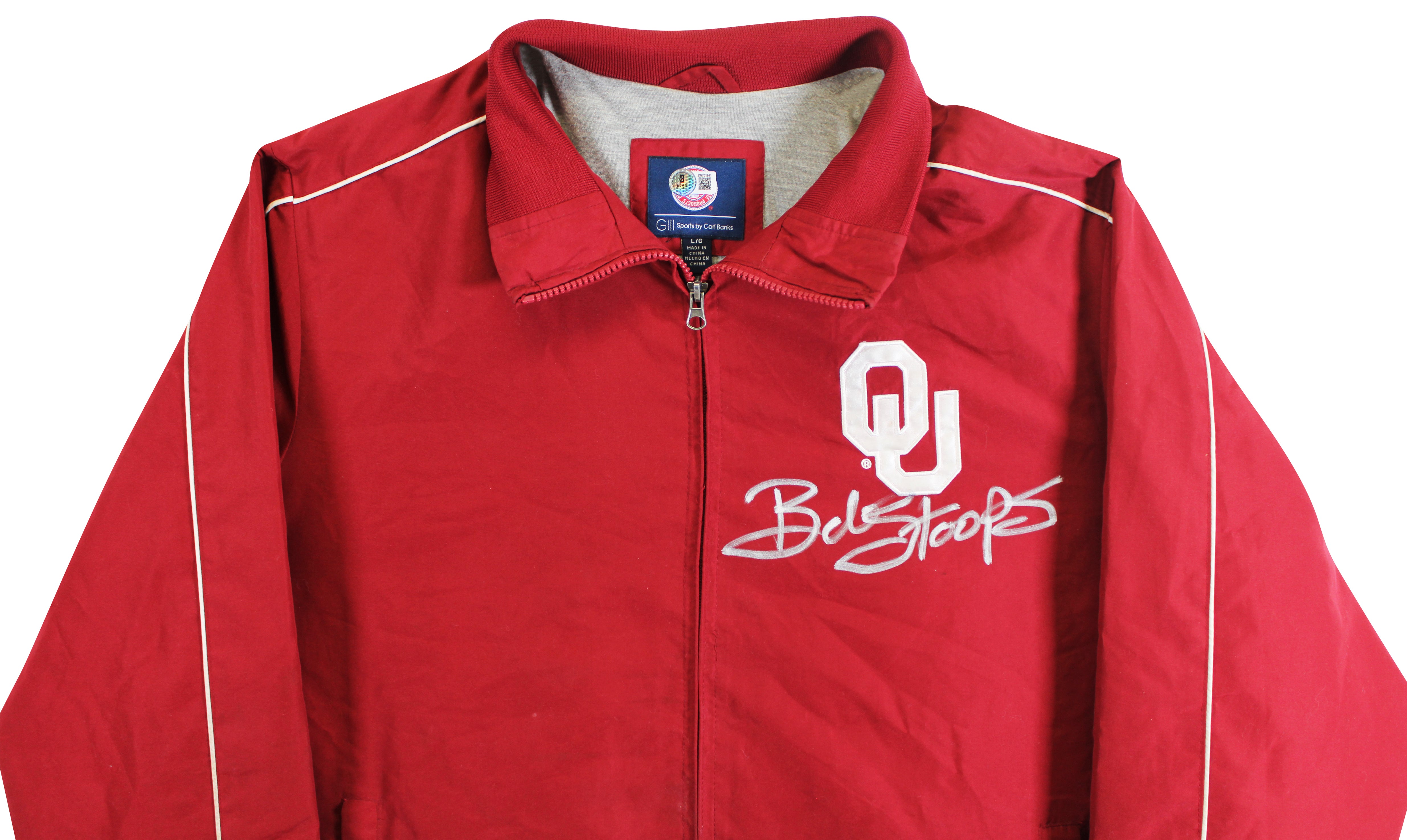 Oklahoma Bob Stoops Signed Maroon Gill Sports Windbreaker BAS Wit #2W701841