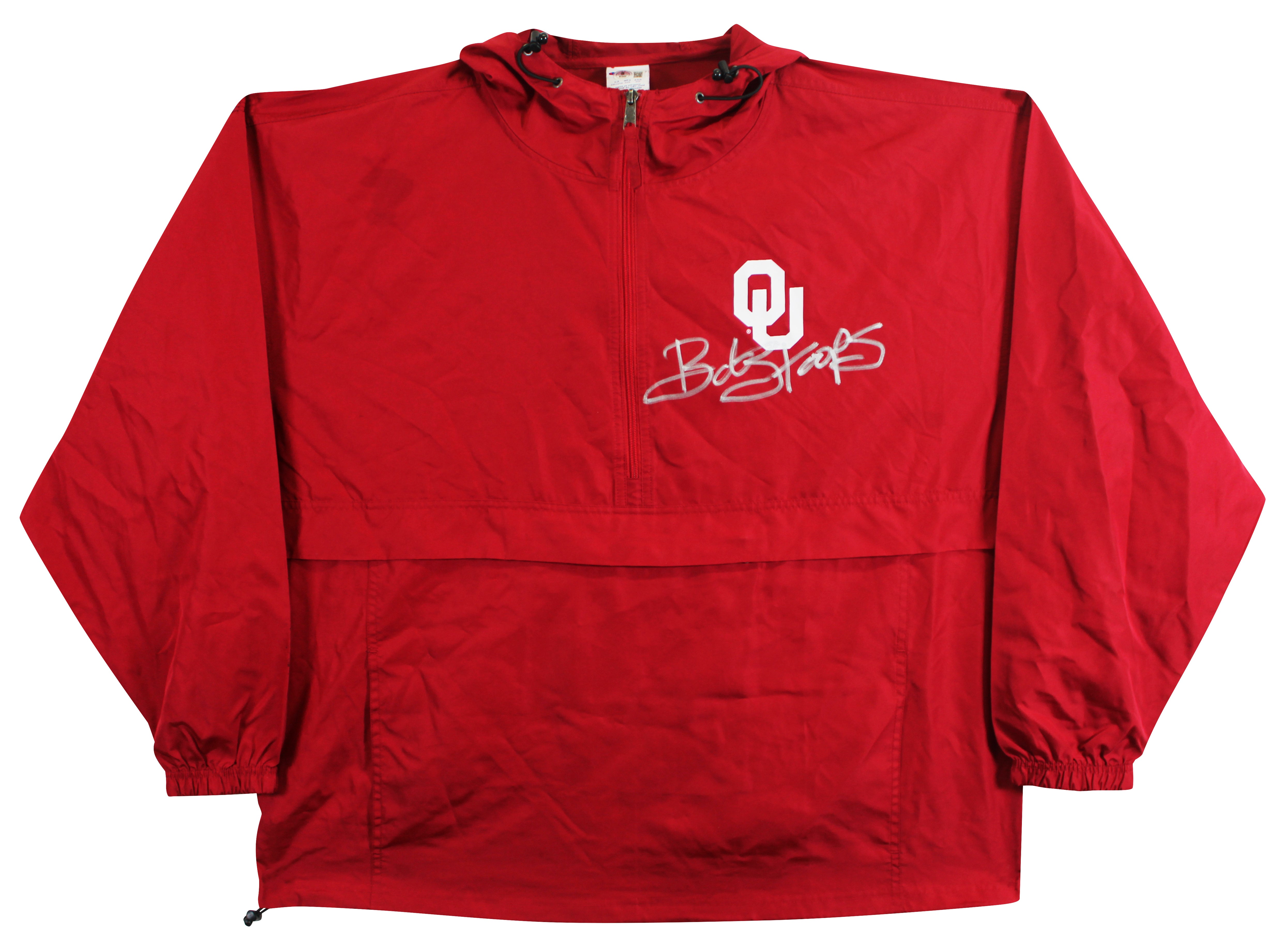 Oklahoma Bob Stoops Authentic Signed Maroon Windbreaker w/ Hood BAS Wit 2W701838
