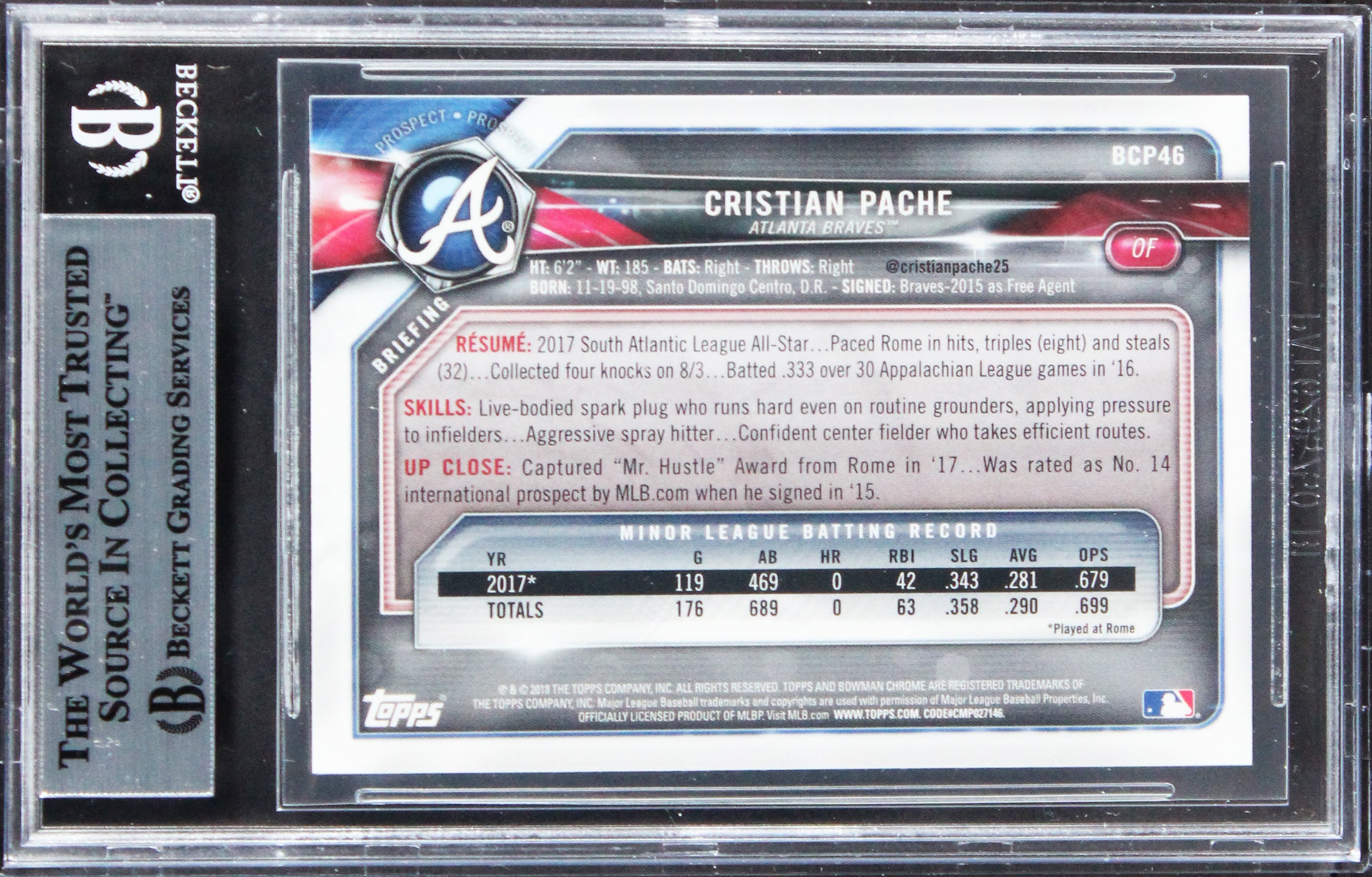 Christian Pache Signed 2018 Bowman Chrome Prospects #BCP46 RC Card BAS Slab