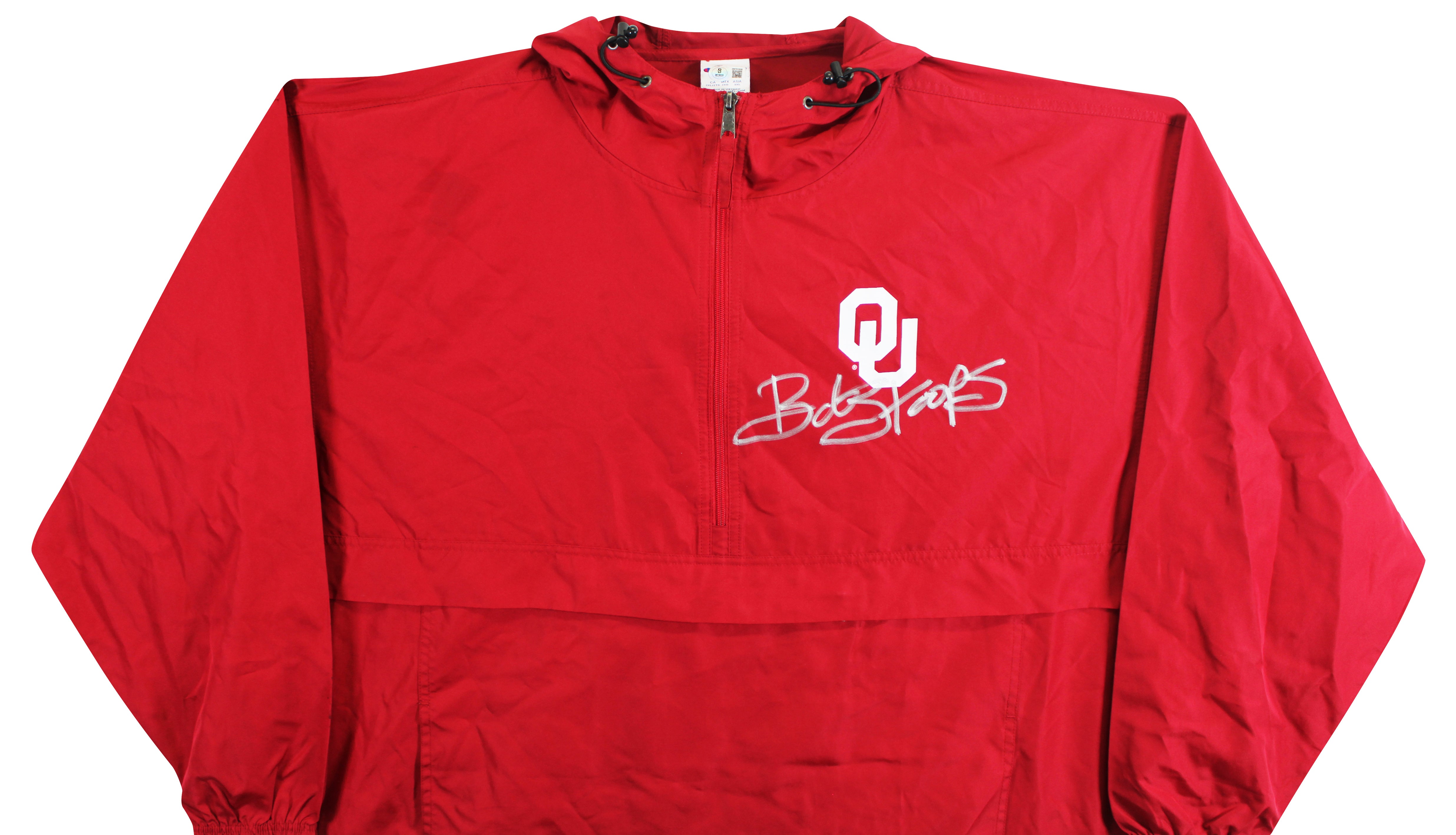 Oklahoma Bob Stoops Authentic Signed Maroon Windbreaker w/ Hood BAS Wit 2W701838