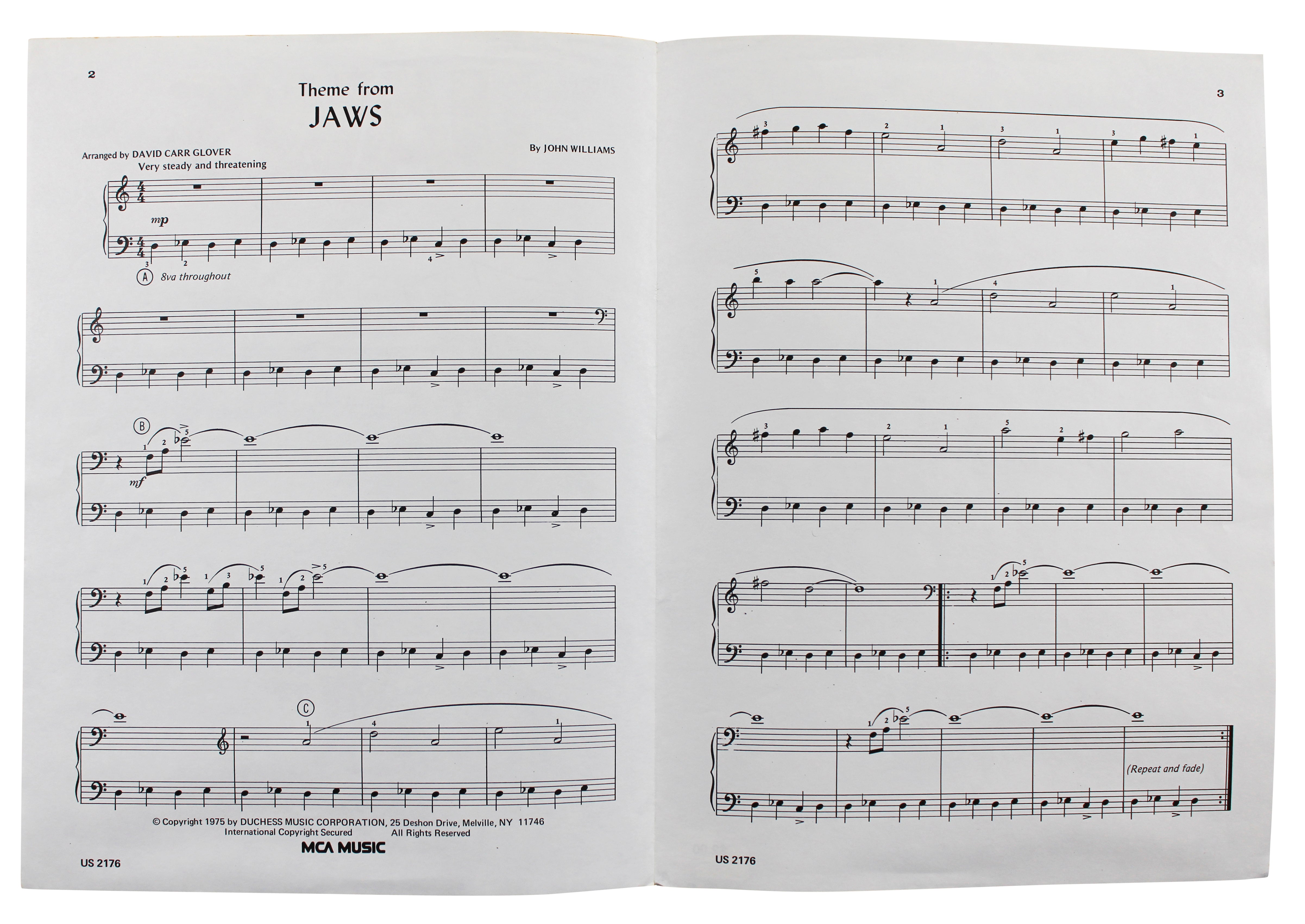 John Williams Signed Jaws Theme Music Sheet Booklet w/ Music Sketch BAS #AE13907