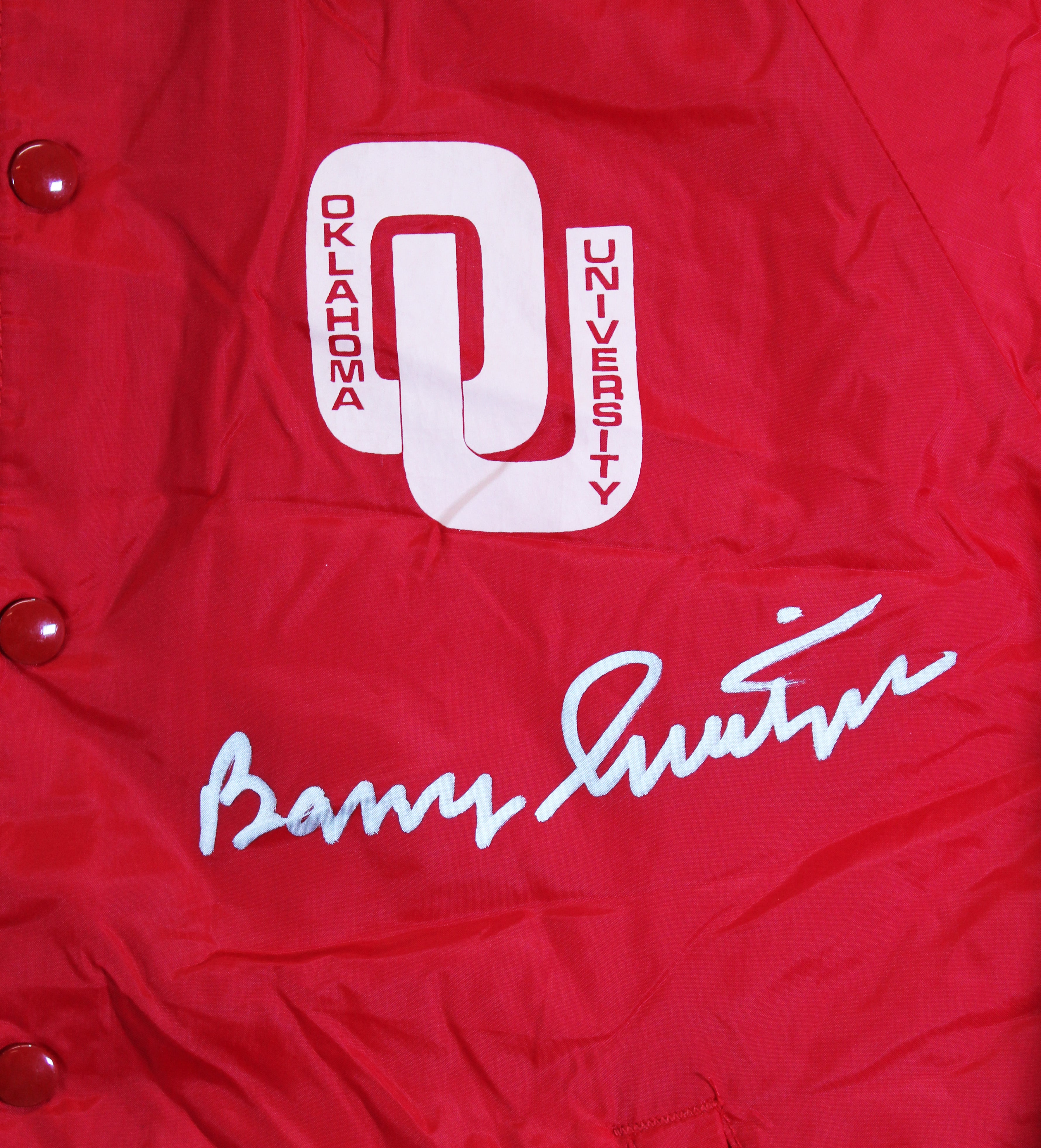 Oklahoma Barry Switzer Signed Maroon Windbreaker BAS Witnessed #2W088655