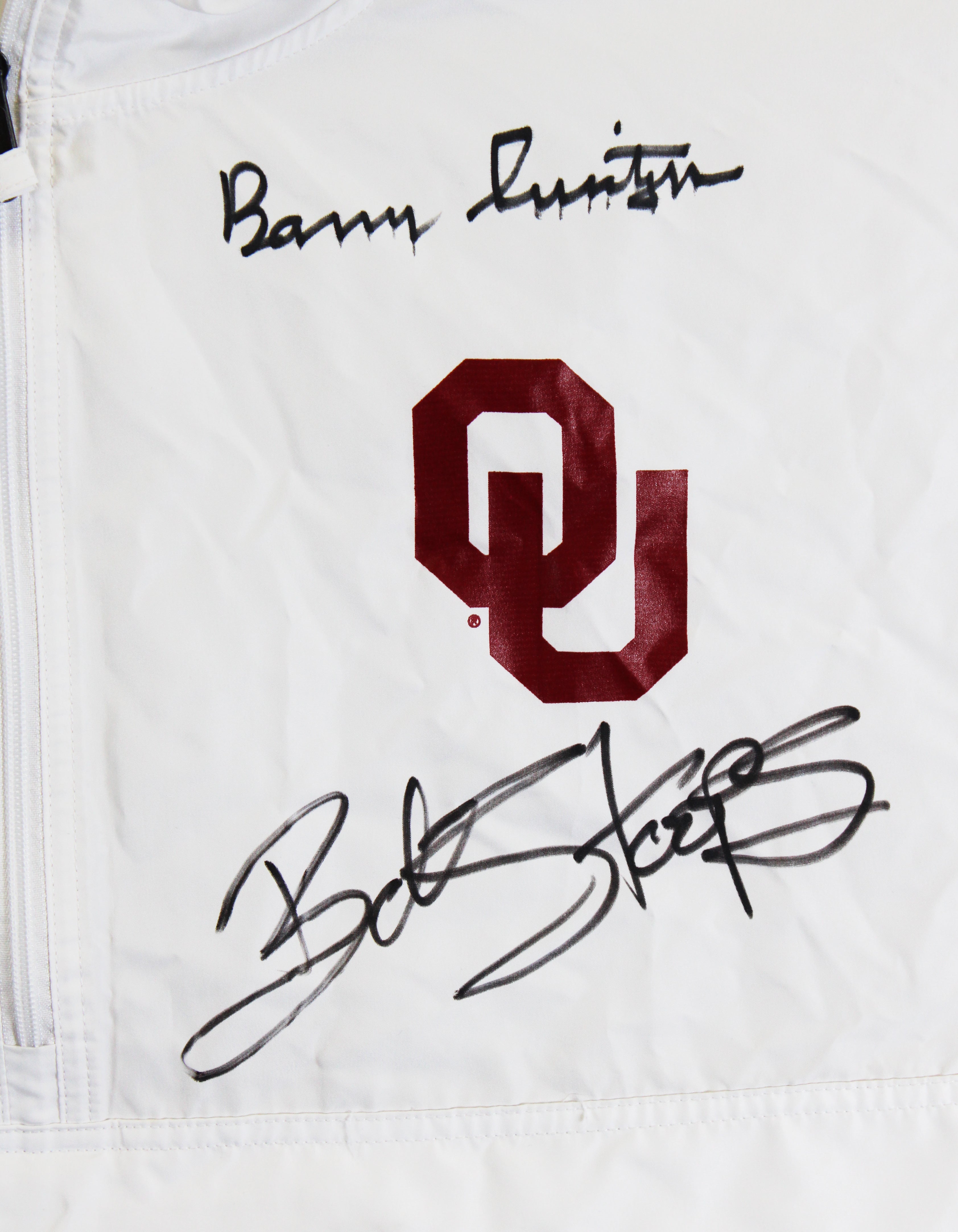 OU Barry Switzer & Bob Stoops Signed White Windbreaker Jacket BAS Wit #2W701842