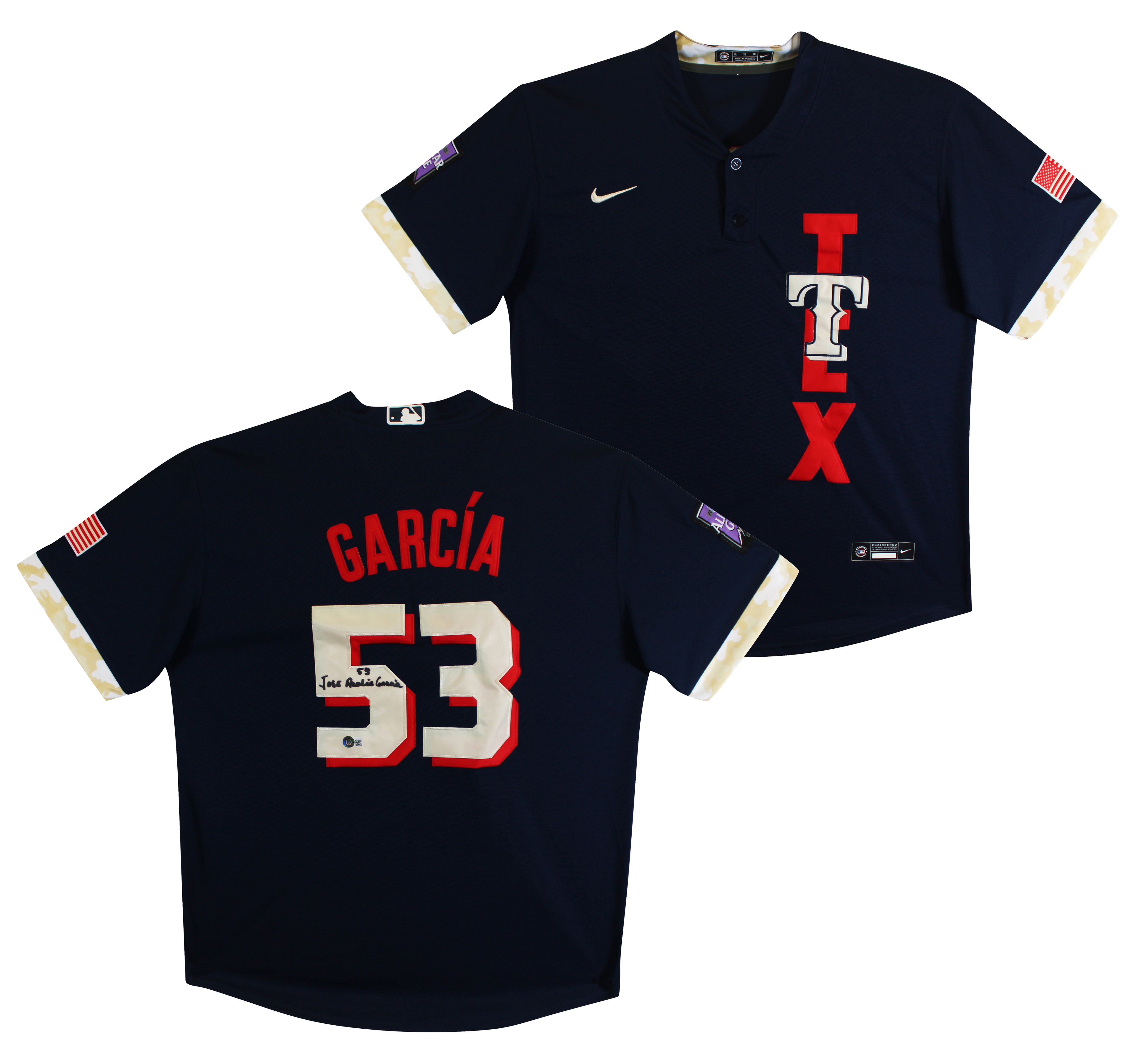 Rangers Jose Adolis Garcia Signed Navy Nike Jersey BAS Witnessed #WR36930