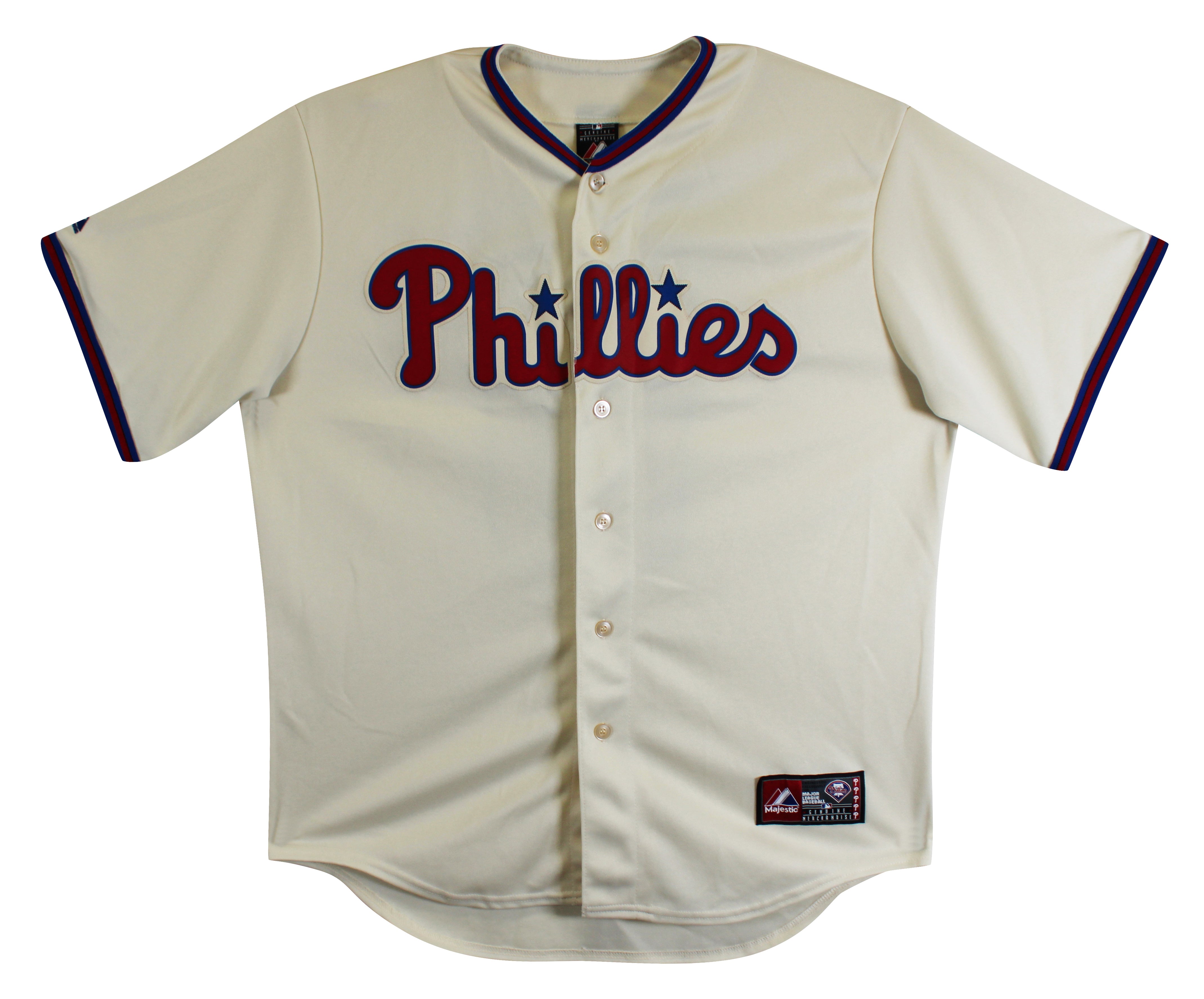 Phillies Michael Young Signed Cream Majestic Jersey BAS Witnessed #1W036636
