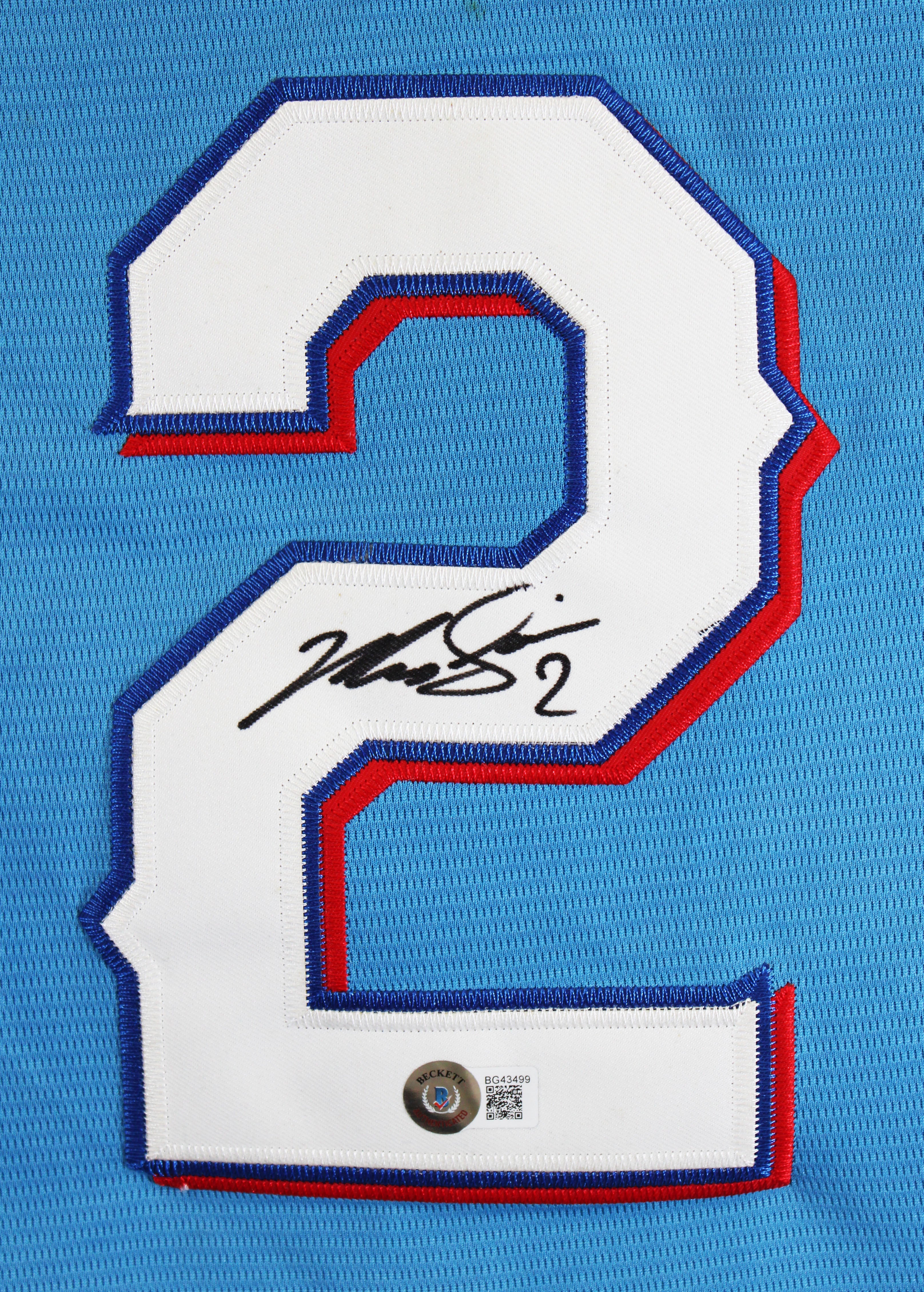 Rangers Marcus Semien Authentic Signed Blue Nike Jersey Autographed BAS #BG43499