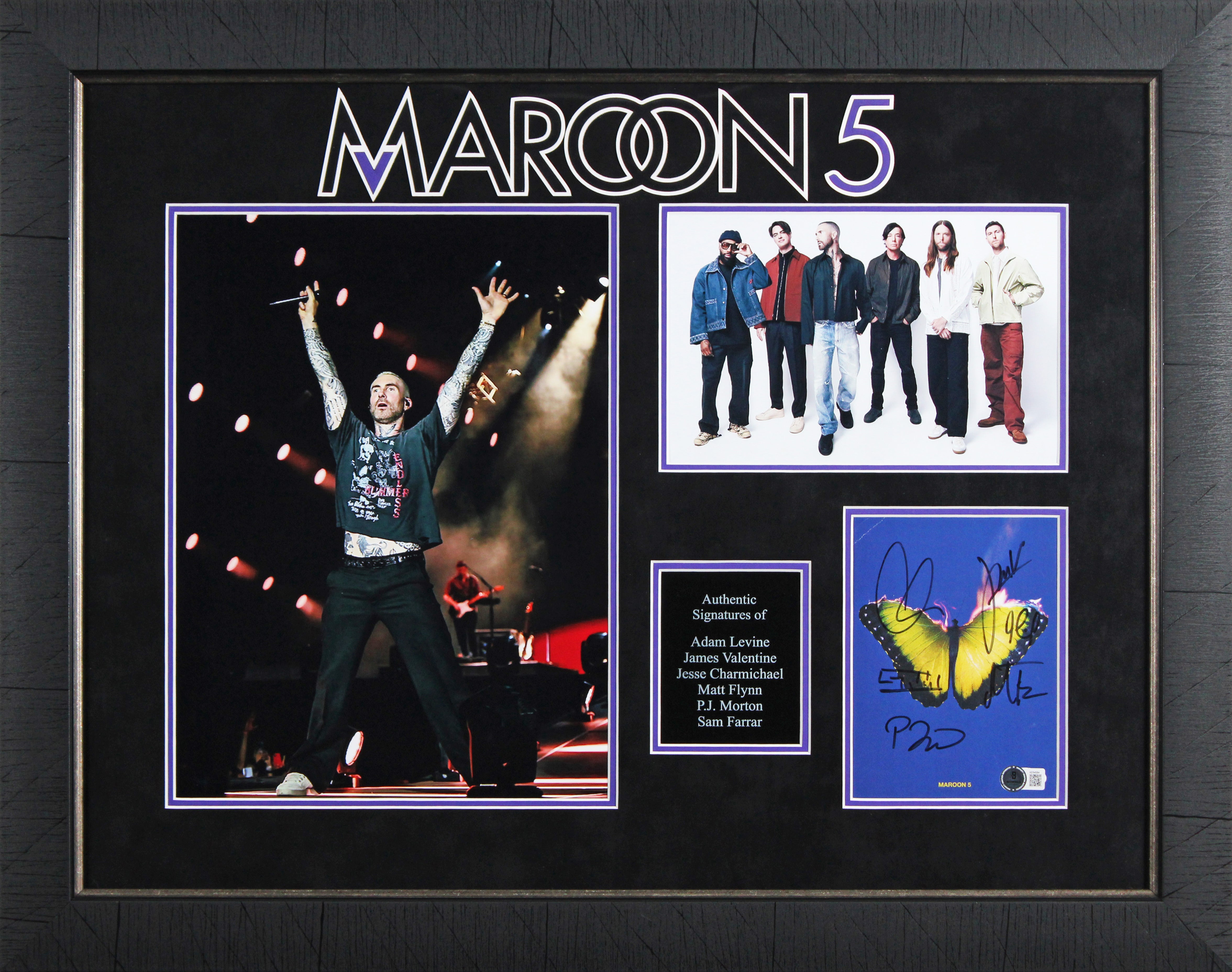 Maroon 5 (6) Levine, Farrar +4 Signed Album Insert Framed Display BAS #AE64584