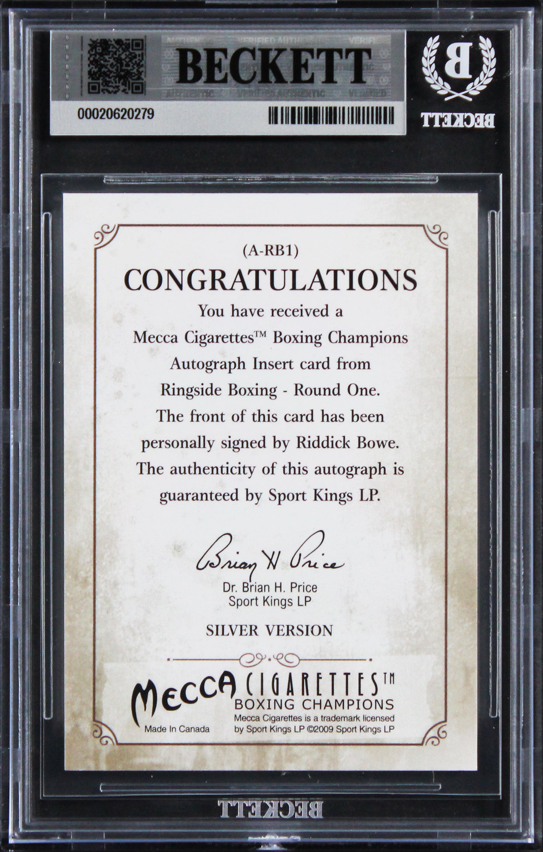 Riddick Bowe Signed 2010 Ringside Boxing #ARB1 Card Auto Grade 10! BAS Slabbed
