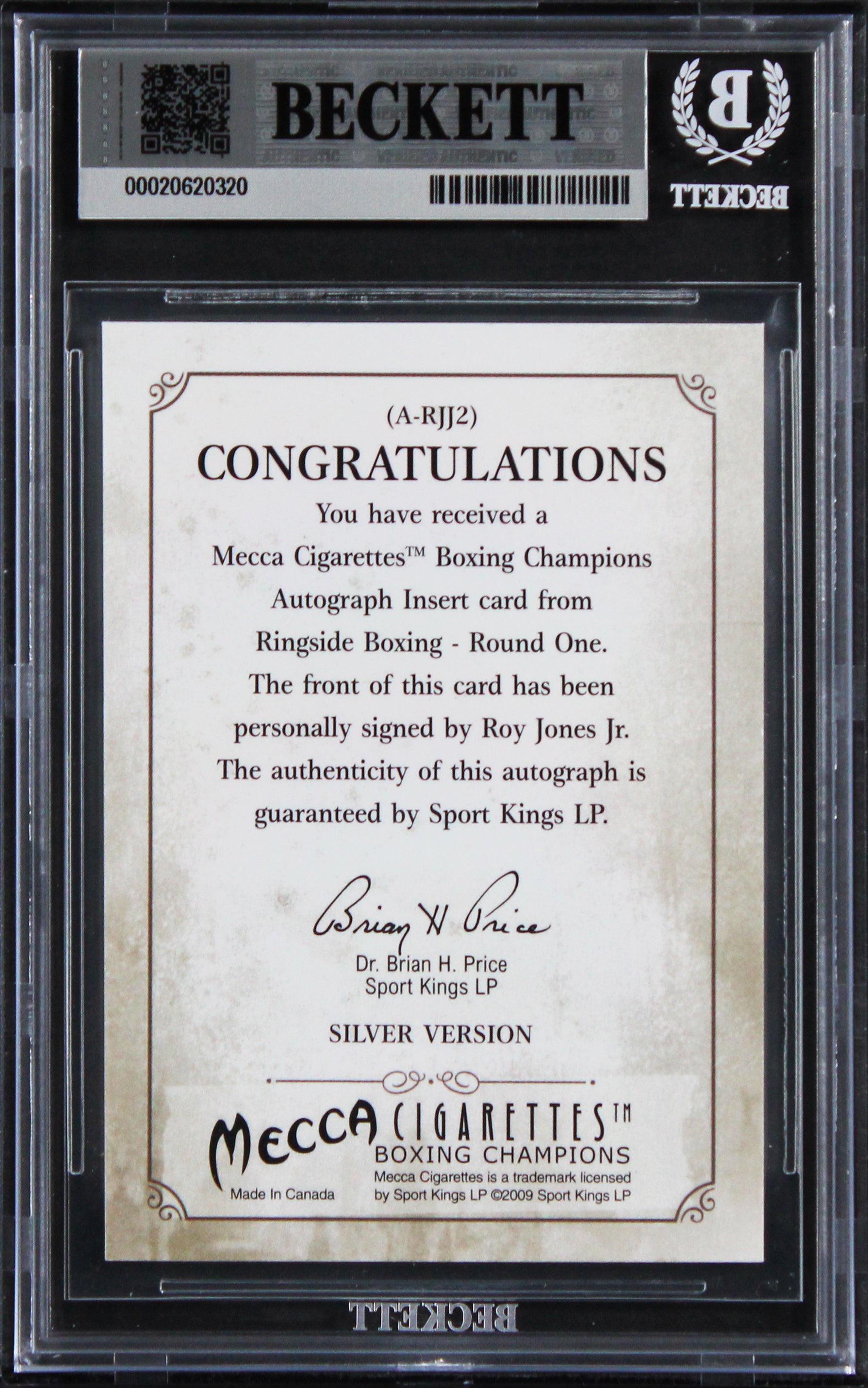 Roy Jones Jr. Signed 2010 Ringside Boxing #ARJJ2 Card Auto Grade 10! BAS Slabbed