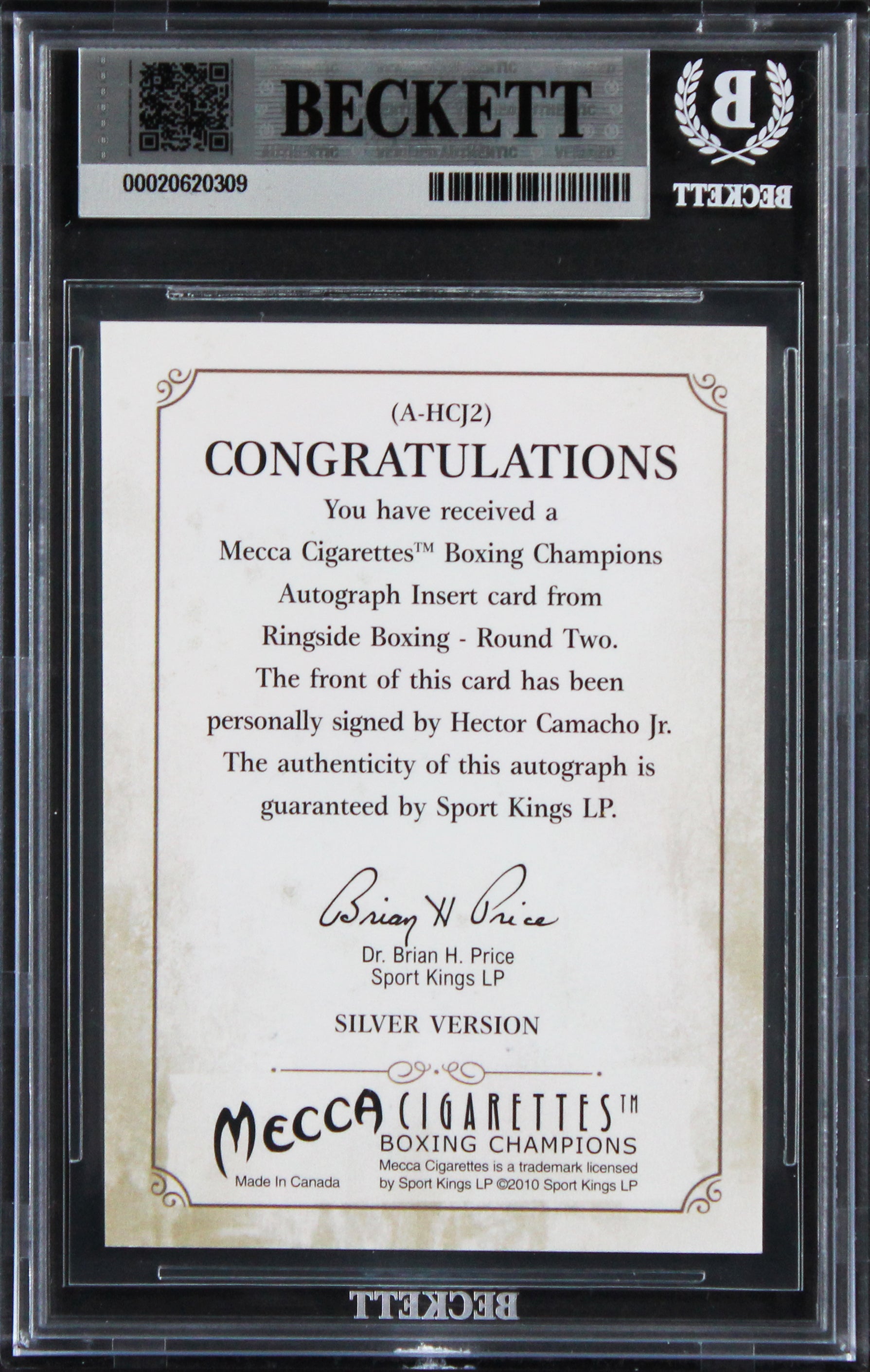 Hector Camacho Jr. Signed 2011 Ringside Boxing #AHCJ2 Card Auto 10! BAS Slabbed