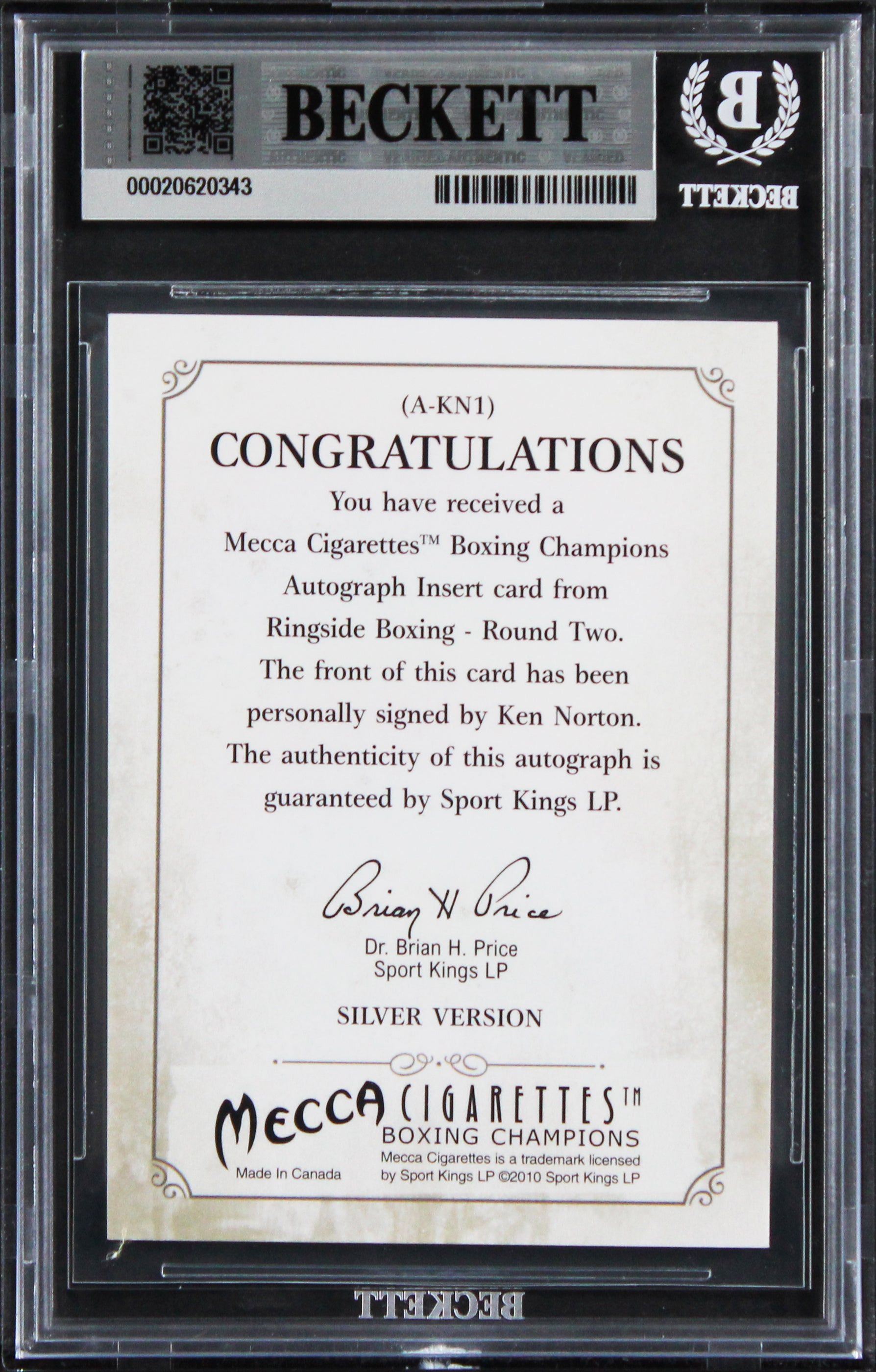 Ken Norton Signed 2011 Ringside Boxing #AKN1 Card Auto Grade GM 10! BAS Slabbed