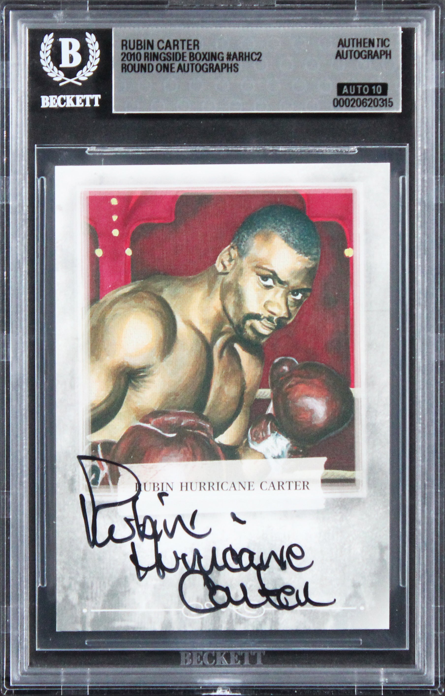 Rubin Carter Signed 2010 Ringside Boxing #ARHC2 Card Auto Grade 10! BAS Slabbed