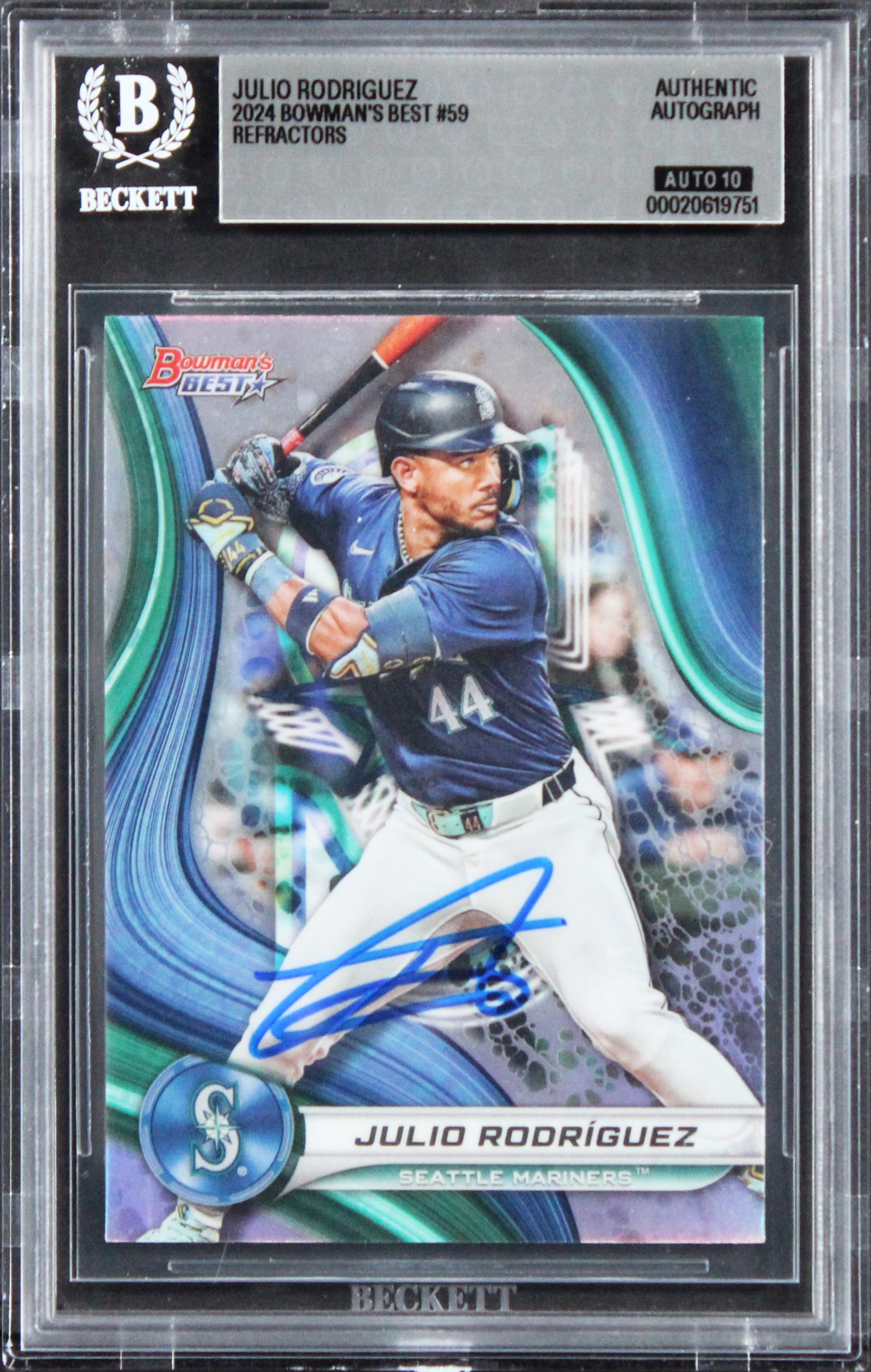 Mariners Julio Rodriguez Signed 2024 Bowman's Best #59 Card Auto 10! BAS Slabbed