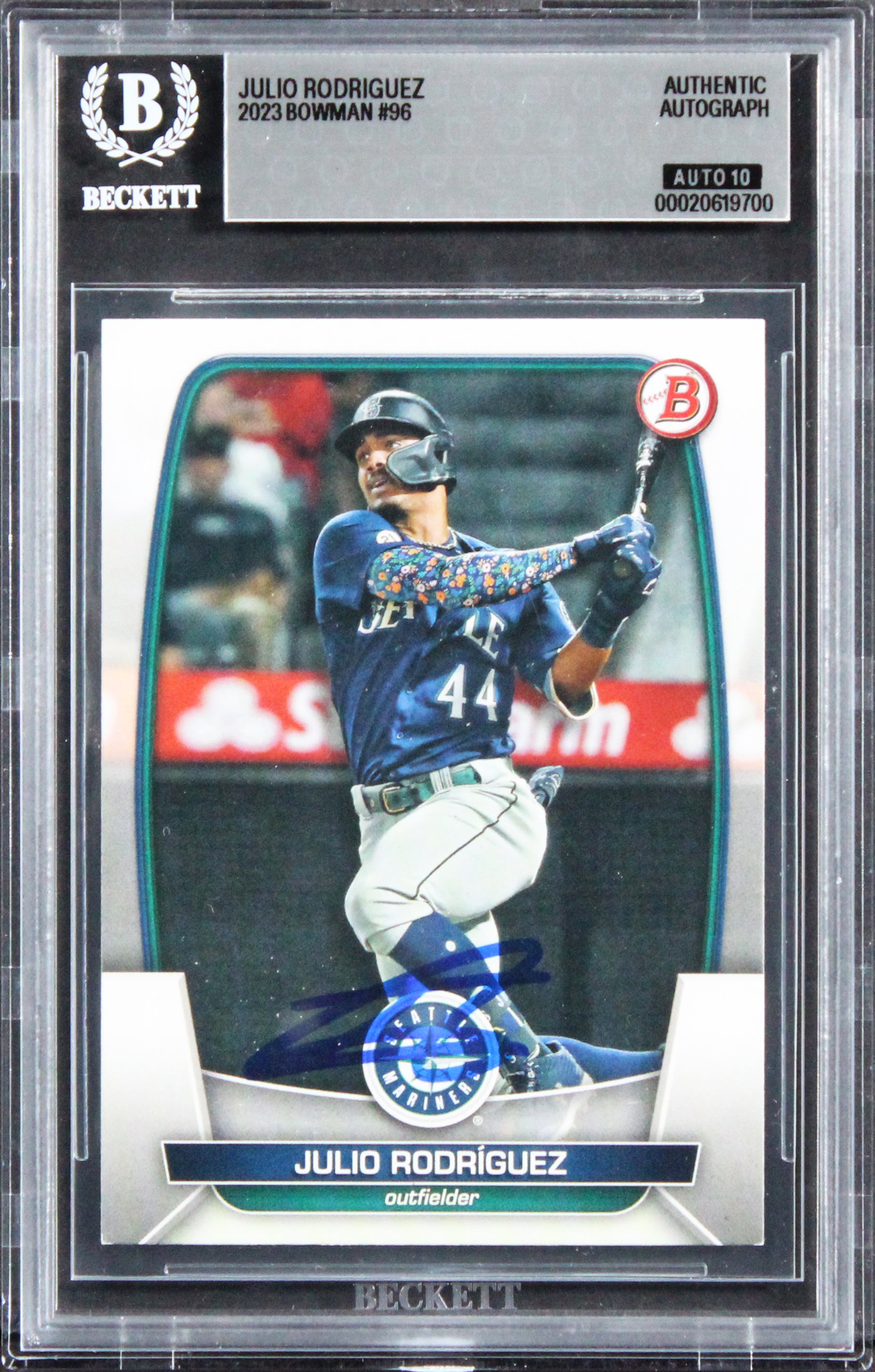 Mariners Julio Rodriguez Signed 2026 Bowman #96 Card Auto Grade 10! BAS Slabbed