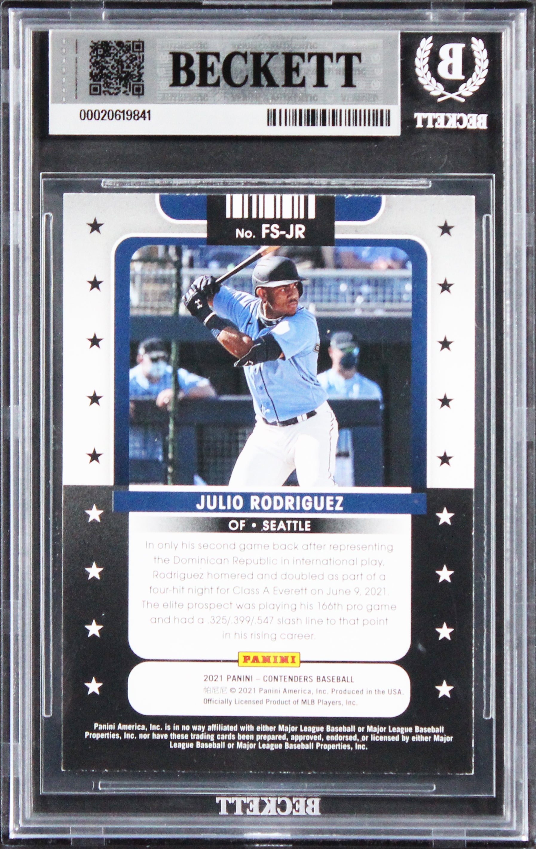 Mariners Julio Rodriguez Signed 2021 Panini Contenders #8 Card Auto 10! BAS Slab