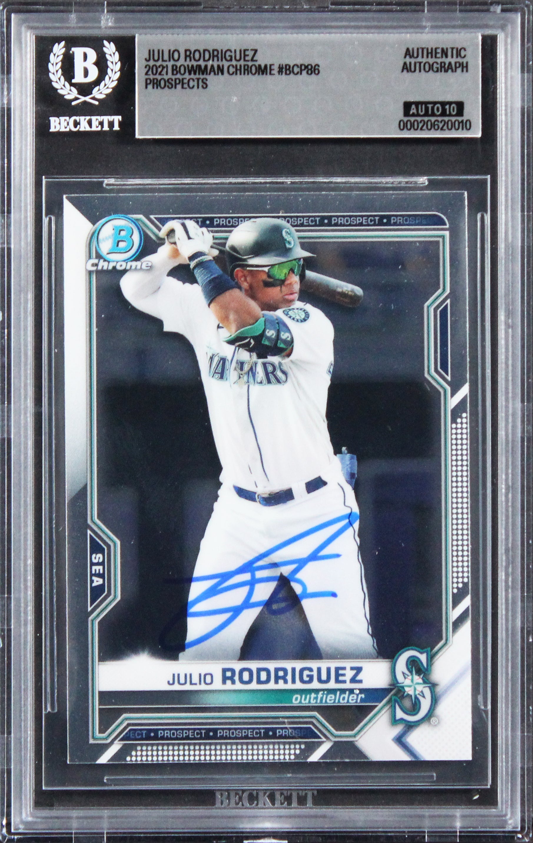 Mariners Julio Rodriguez Signed 2021 Bowman Chrome #BCP86 Card Auto 10! BAS Slab