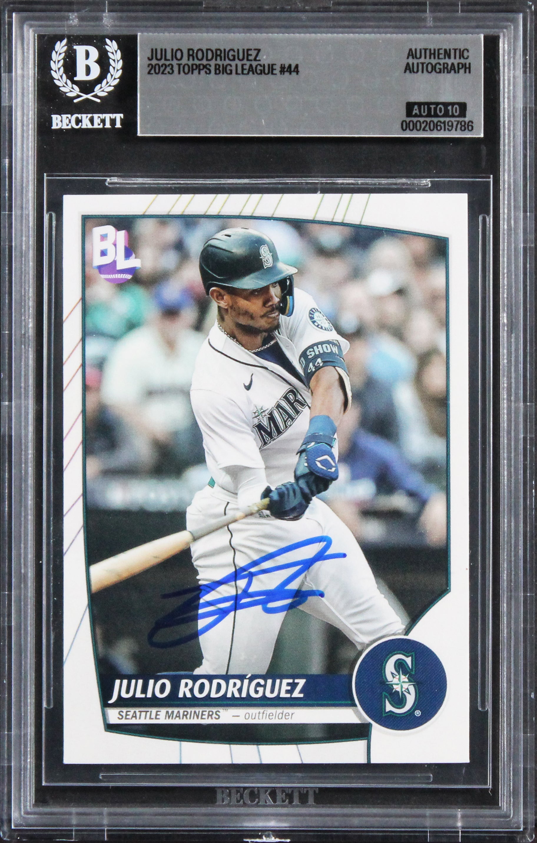 Mariners Julio Rodriguez Signed 2023 Topps Big League #44 Card Auto 10! BAS Slab