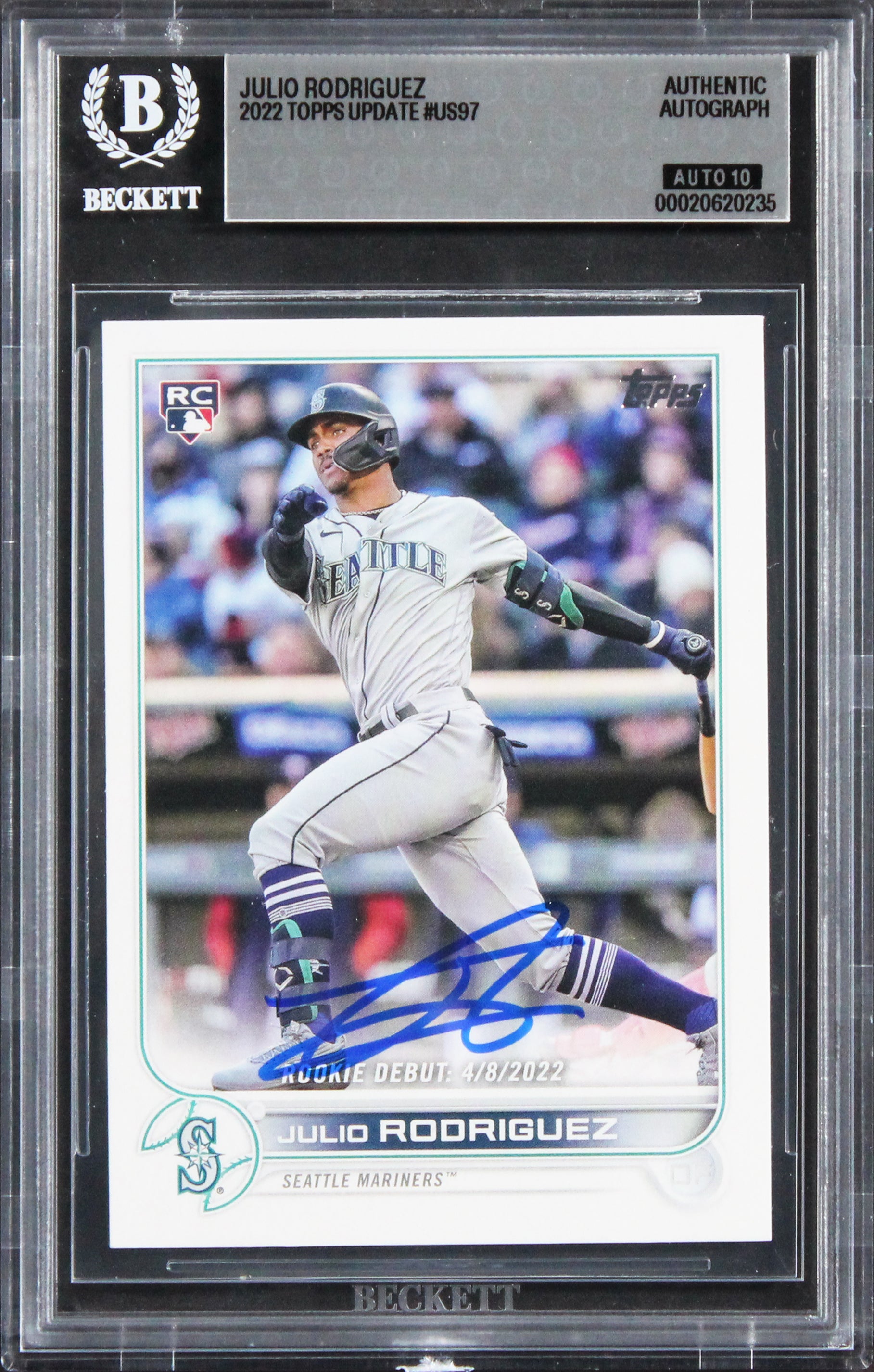 Mariners Julio Rodriguez Signed 2022 Topps Update #US97 Card Auto 10! BAS Slab