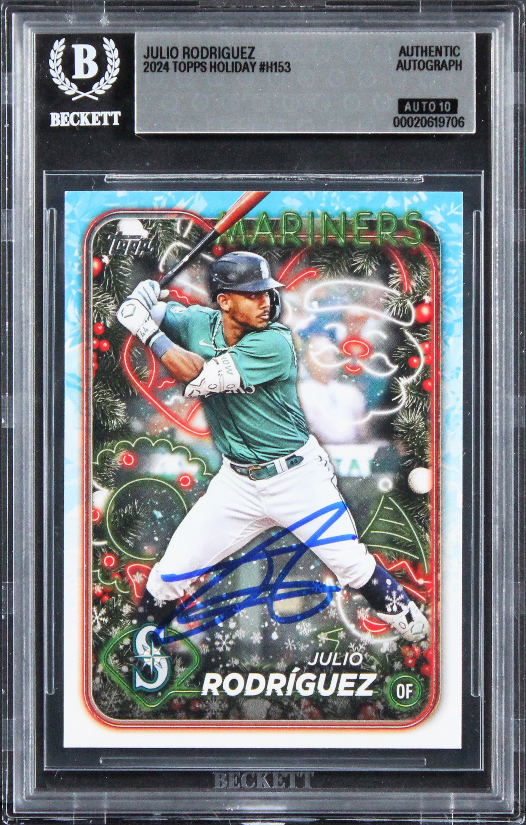Mariners Julio Rodriguez Signed 2024 Topps Holiday #H153 Card Auto 10! BAS Slab