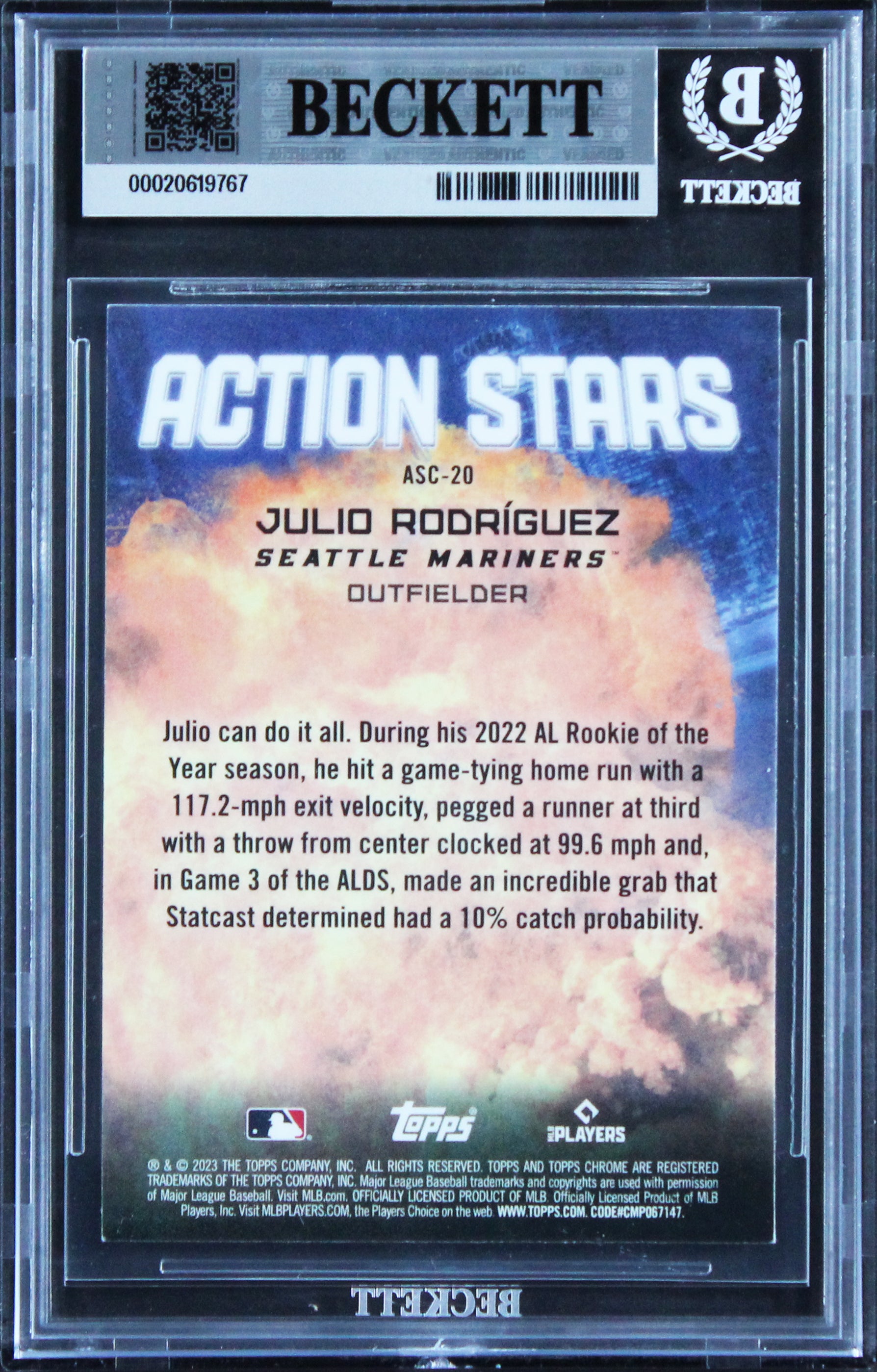 Mariners Julio Rodriguez Signed 2023 Topps Chrome #ASC20 Card Auto 10! BAS Slab