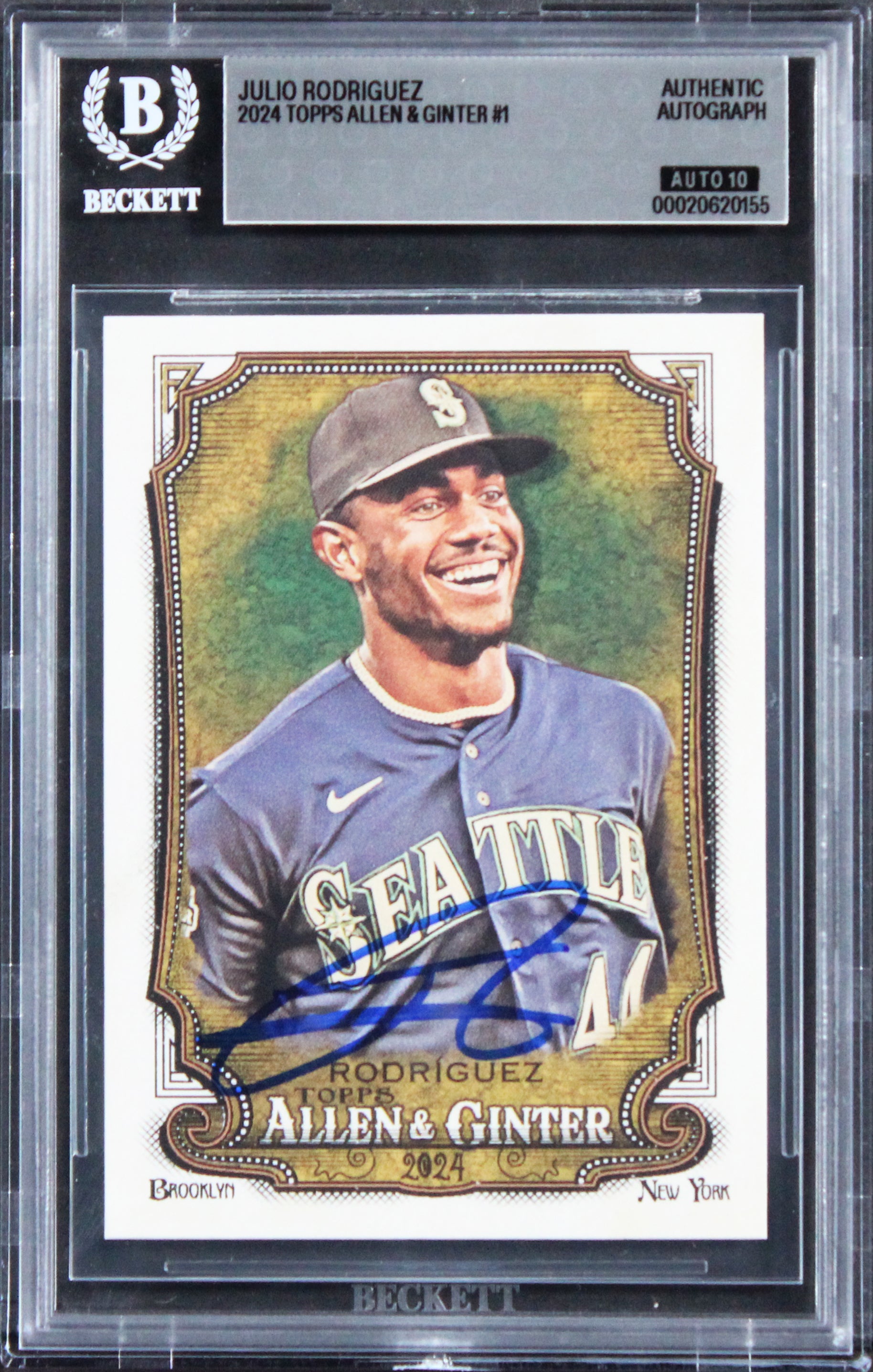 Mariners Julio Rodriguez Signed 2024 Topps A&G #1 Card Auto GM 10! BAS Slabbed