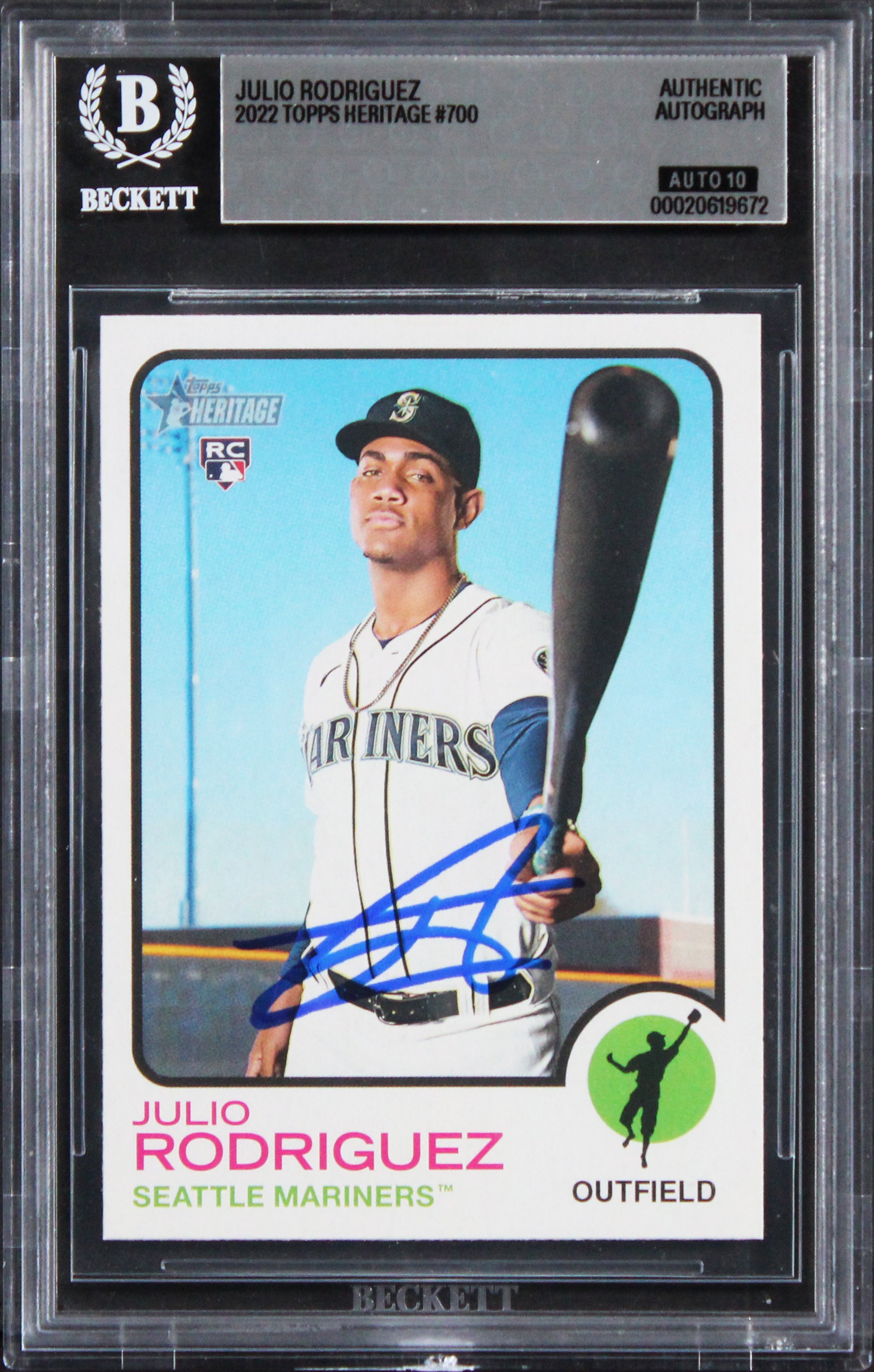 Mariners Julio Rodriguez Signed 2022 Topps #700 RC Card Auto GM 10! BAS Slabbed