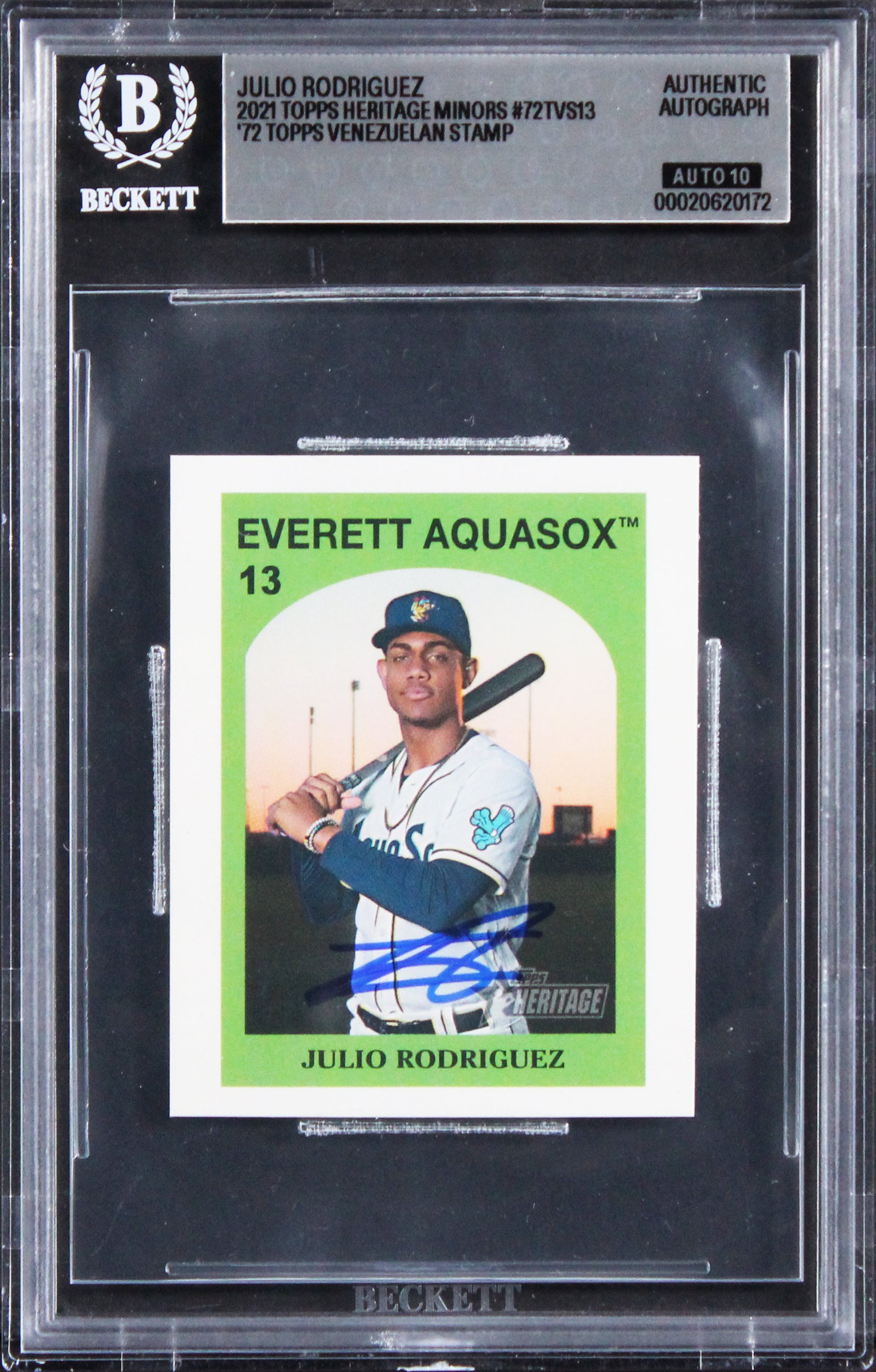 Mariners Julio Rodriguez Signed 2021 Topps #72TVS13 RC Card Auto 10! BAS Slabbed