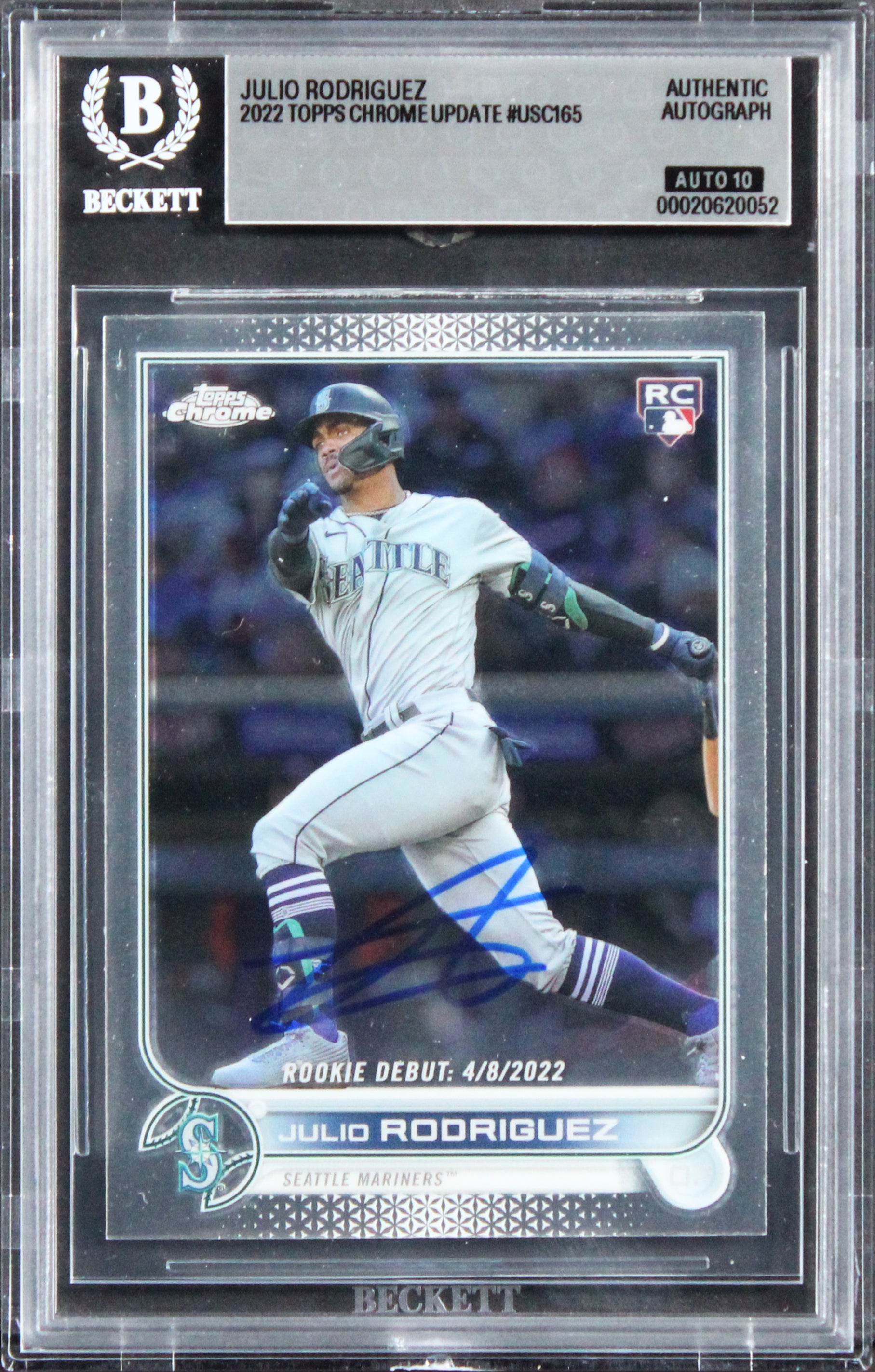 Mariners Julio Rodriguez Signed 2022 Topps #USC165 RC Card Auto 10! BAS Slabbed