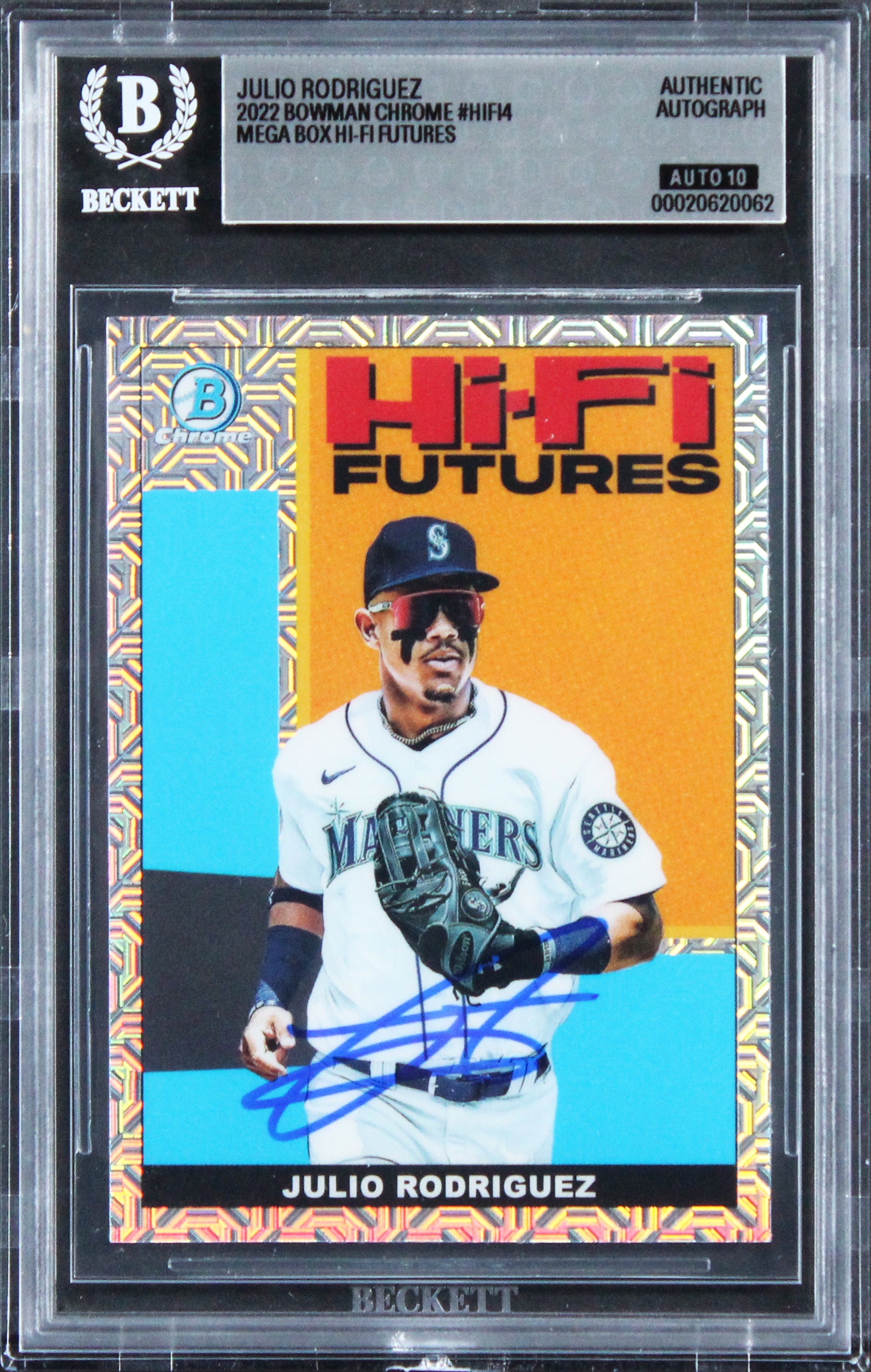 Mariners Julio Rodriguez Signed 2022 Bowman #HIFI4 RC Card Auto 10! BAS Slabbed