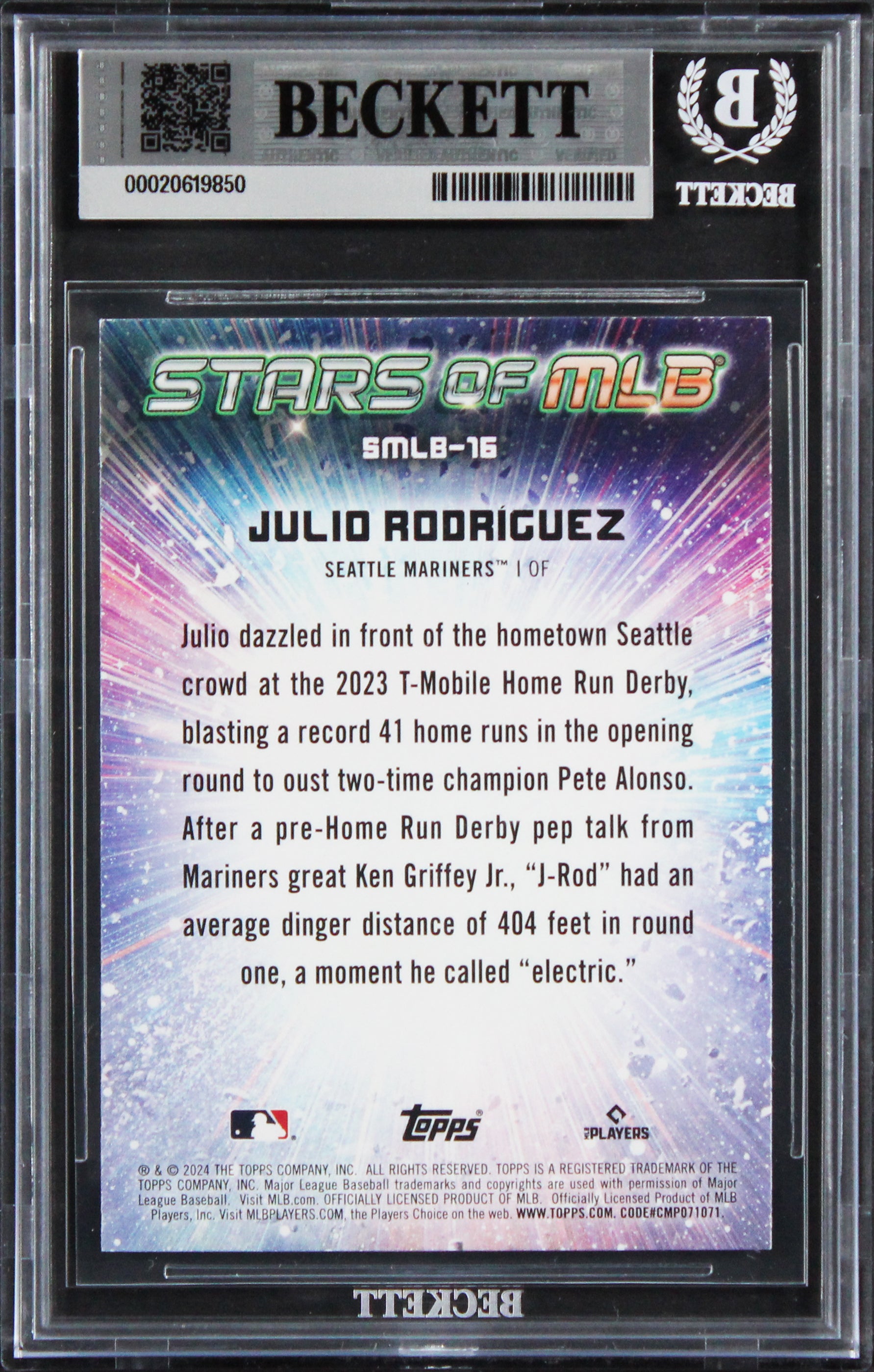 Mariners Julio Rodriguez Signed 2024 Topps #SMLB16 Card Auto GM 10! BAS Slabbed
