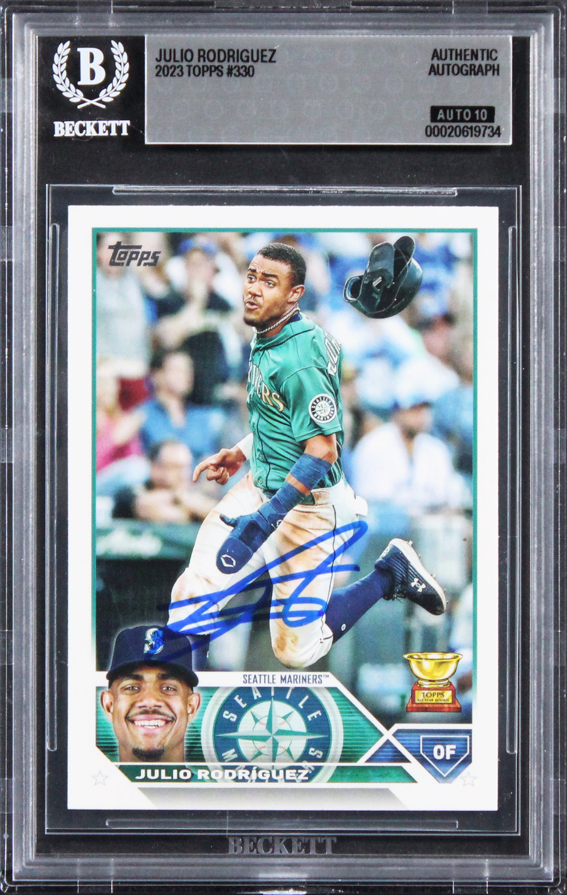 Mariners Julio Rodriguez Signed 2023 Topps #330 Card Auto Grade 10! BAS Slabbed