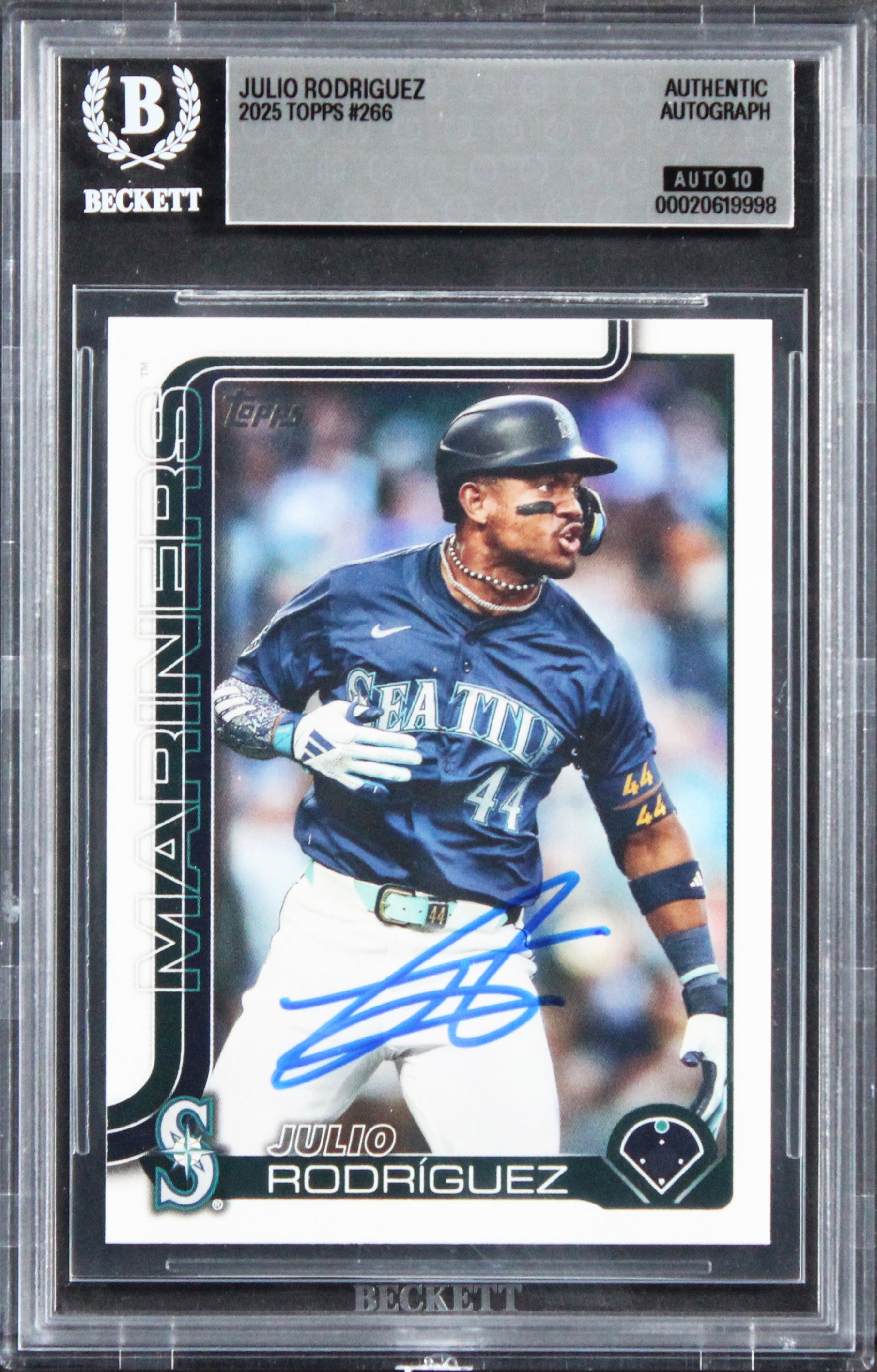 Mariners Julio Rodriguez Signed 2025 Topps #266 Card Auto Grade 10! BAS Slabbed