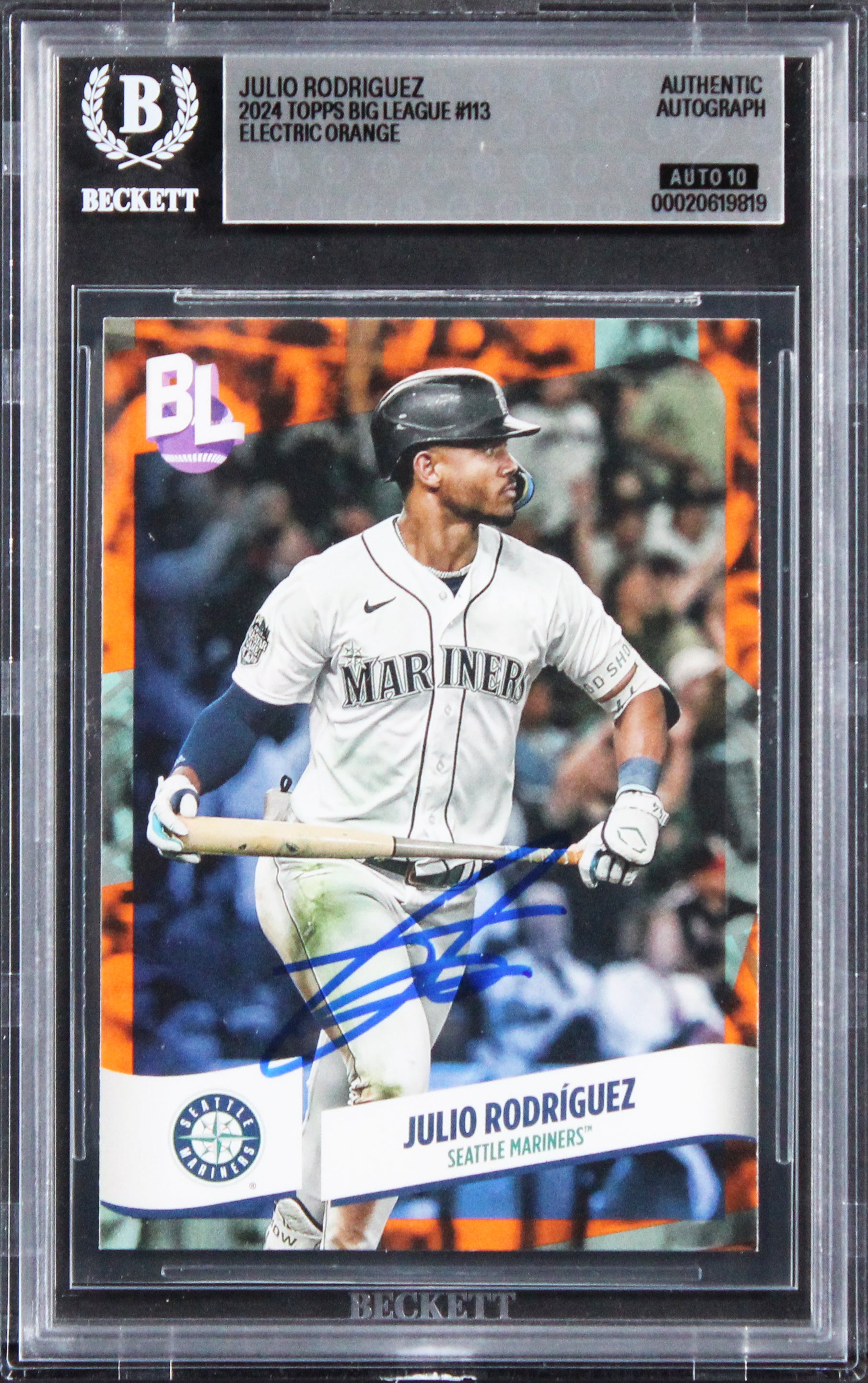 Mariners Julio Rodriguez Signed 2024 Topps Big League #113 Card Auto 10 BAS Slab