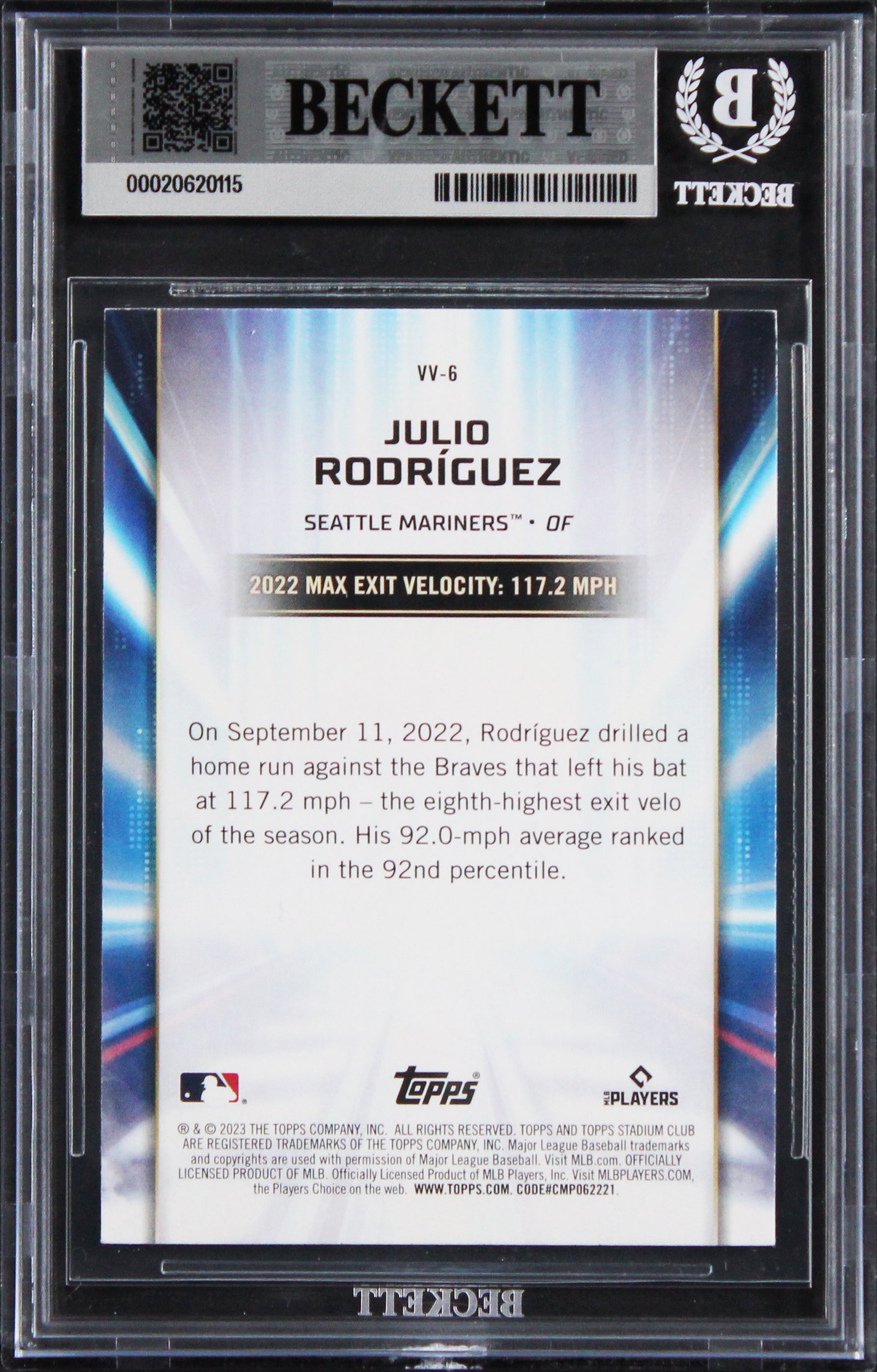 Mariners Julio Rodriguez Signed 2023 Stadium Club #VV6 Card Auto 10! BAS Slabbed
