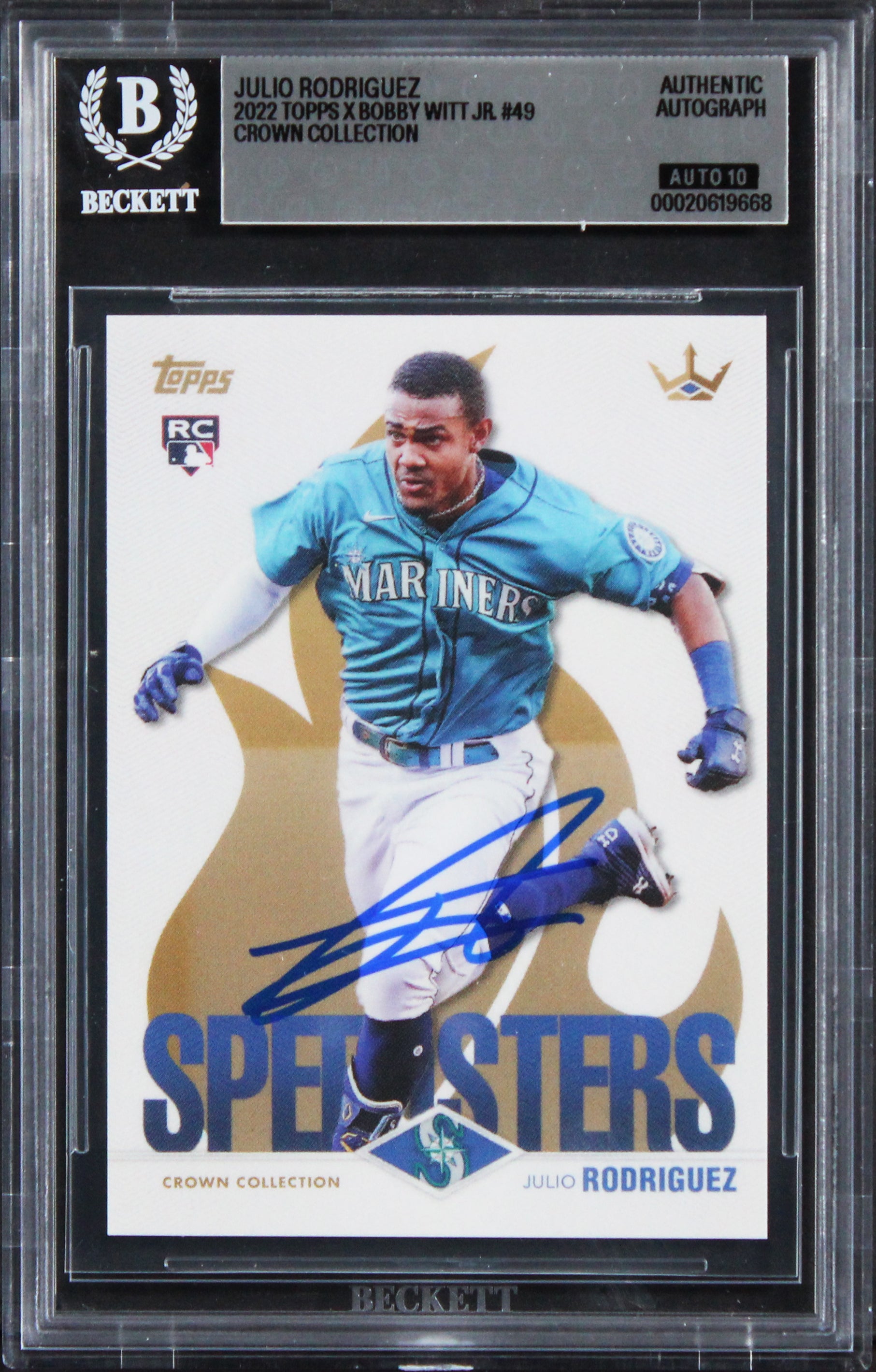 Mariners Julio Rodriguez Signed 2022 Topps #49 Rookie Card Auto 10! BAS Slabbed