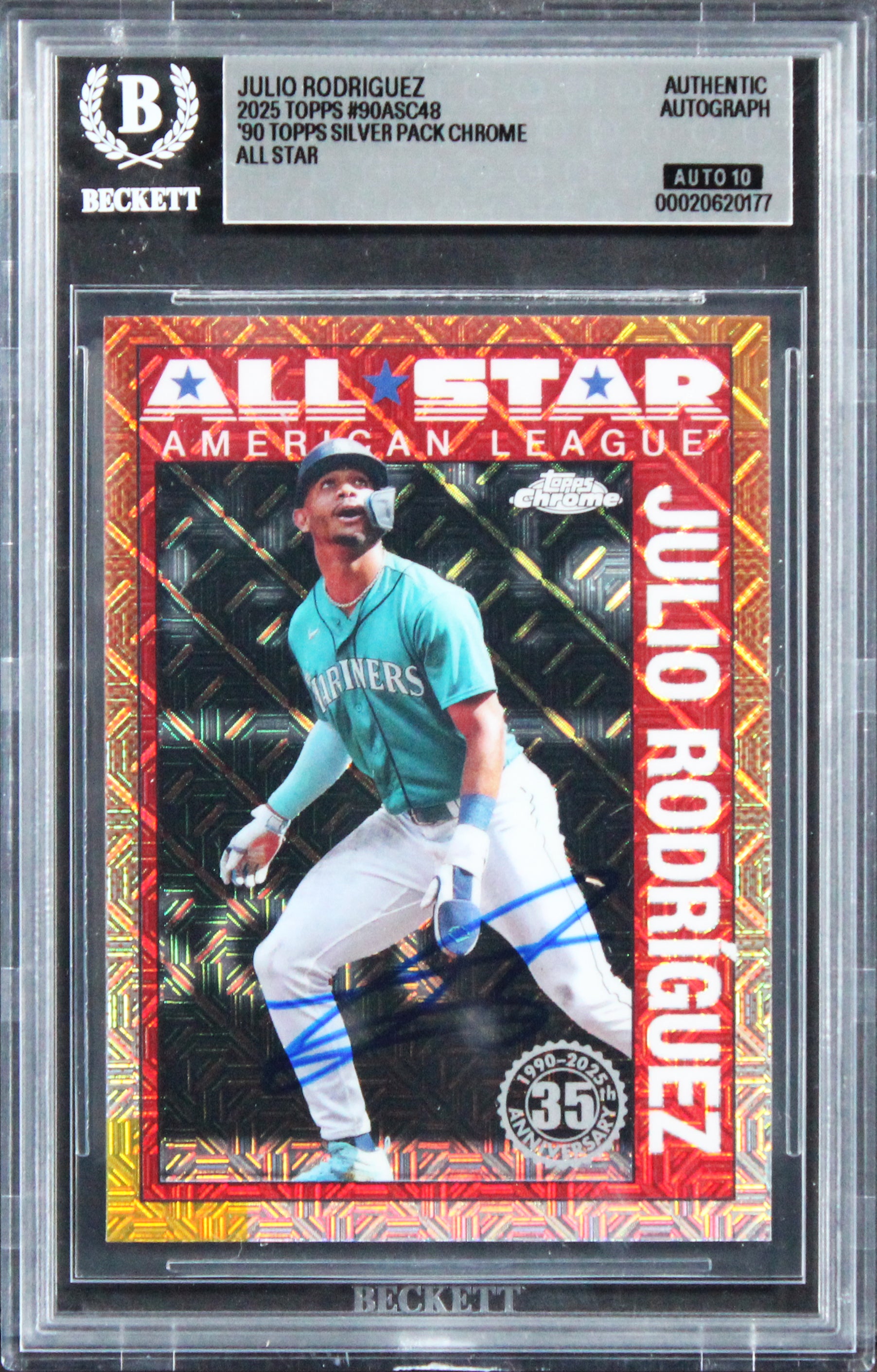 Mariners Julio Rodriguez Signed 2025 Topps AS #90ASC48 Card Auto 10! BAS Slabbed