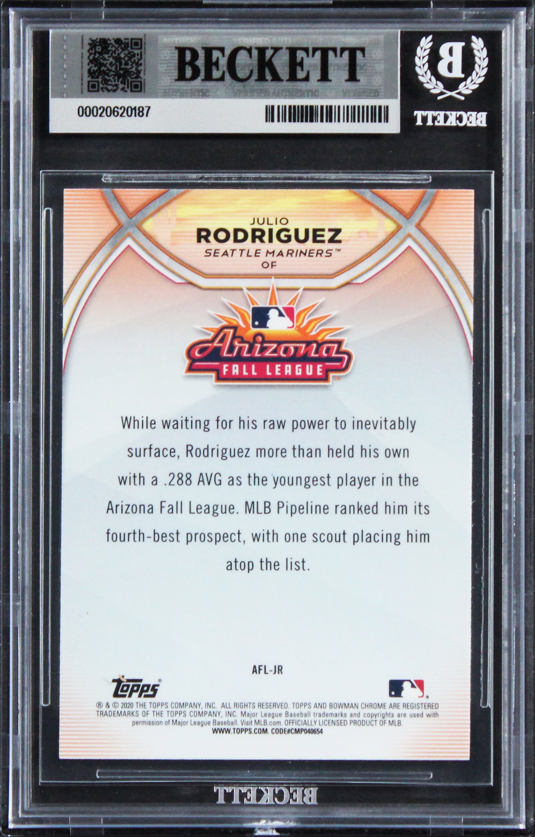 Mariners Julio Rodriguez Signed 2020 Bowman Chrome #AFLJR Card Auto 10! BAS Slab