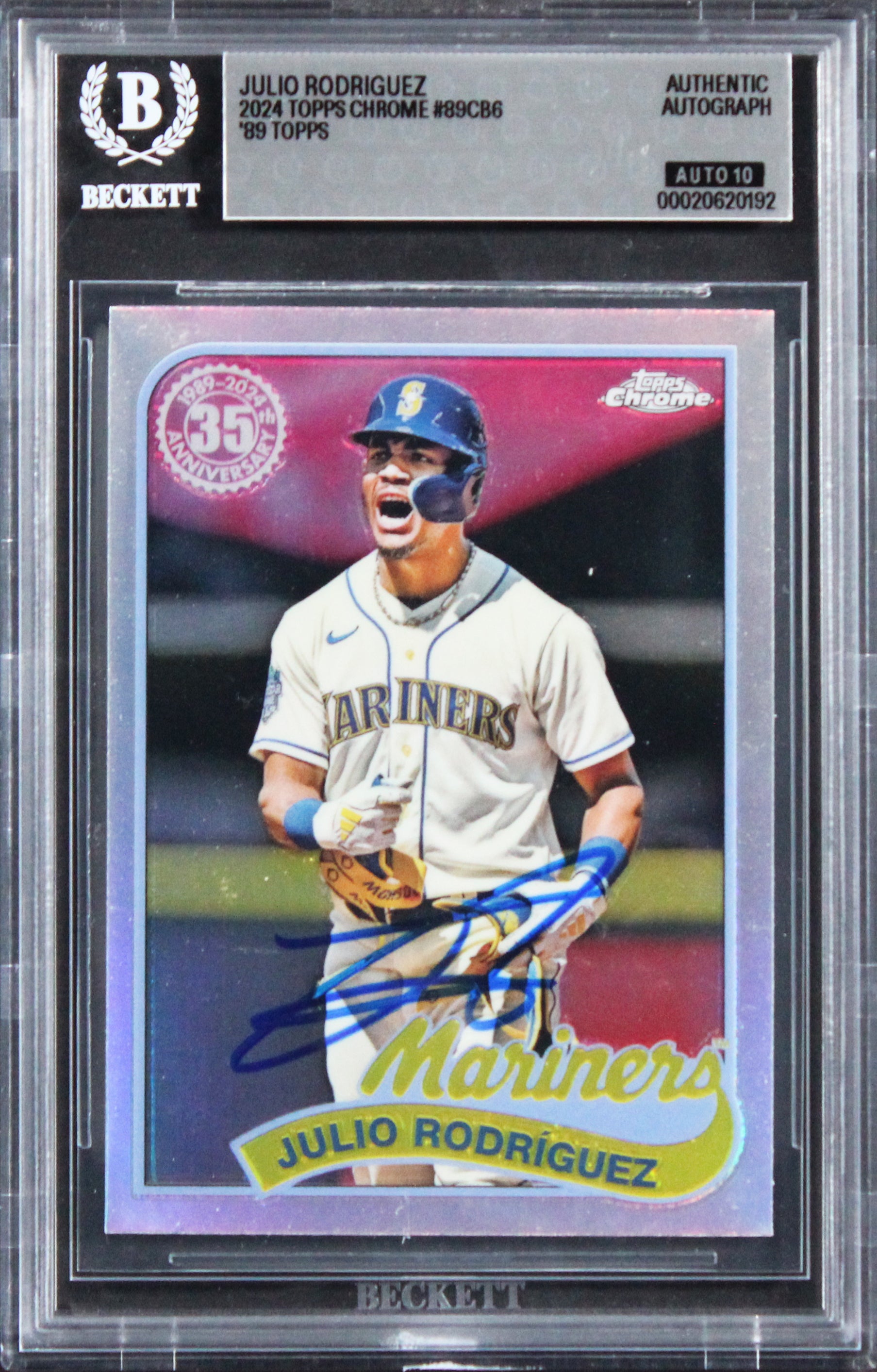 Mariners Julio Rodriguez Signed 2024 Topps Chrome #89CB6 Card Auto 10! BAS Slab