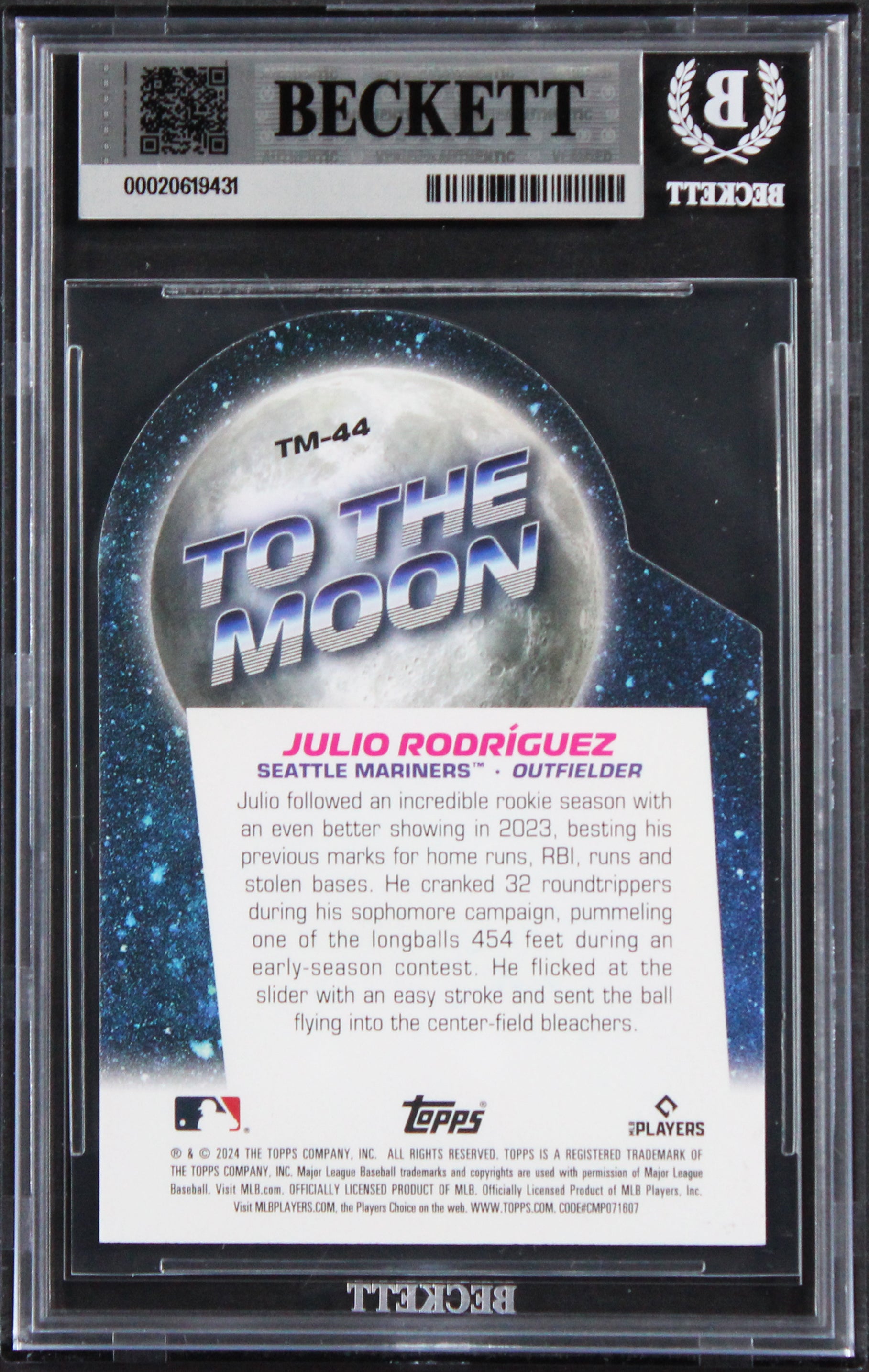 Mariners Julio Rodriguez Signed 2024 Topps BL #TM44 Card Auto GM 10! BAS Slabbed
