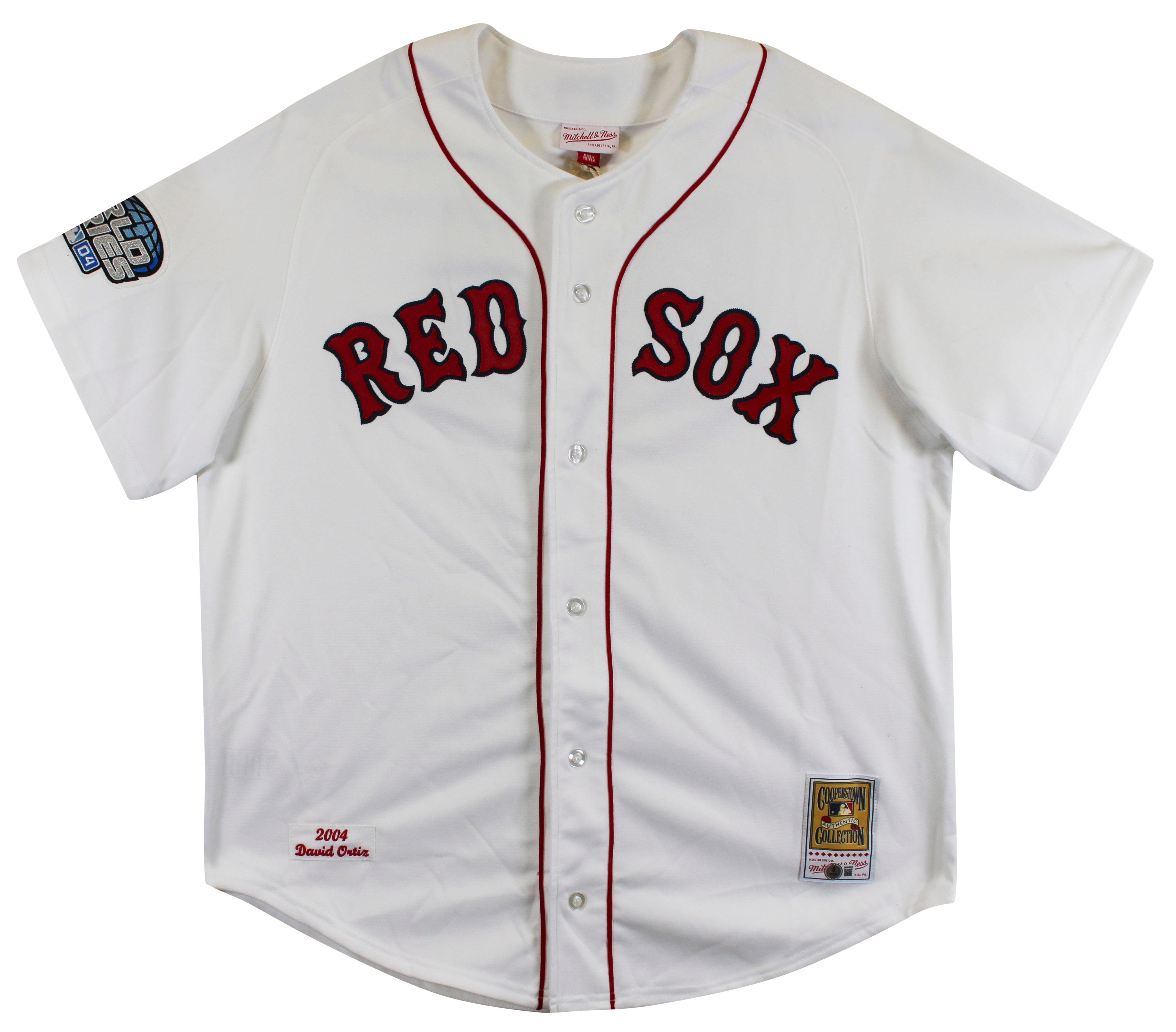 Red Sox David Ortiz Signed White 2004 WS Logo M&N CC Jersey BAS Wit #2W964332