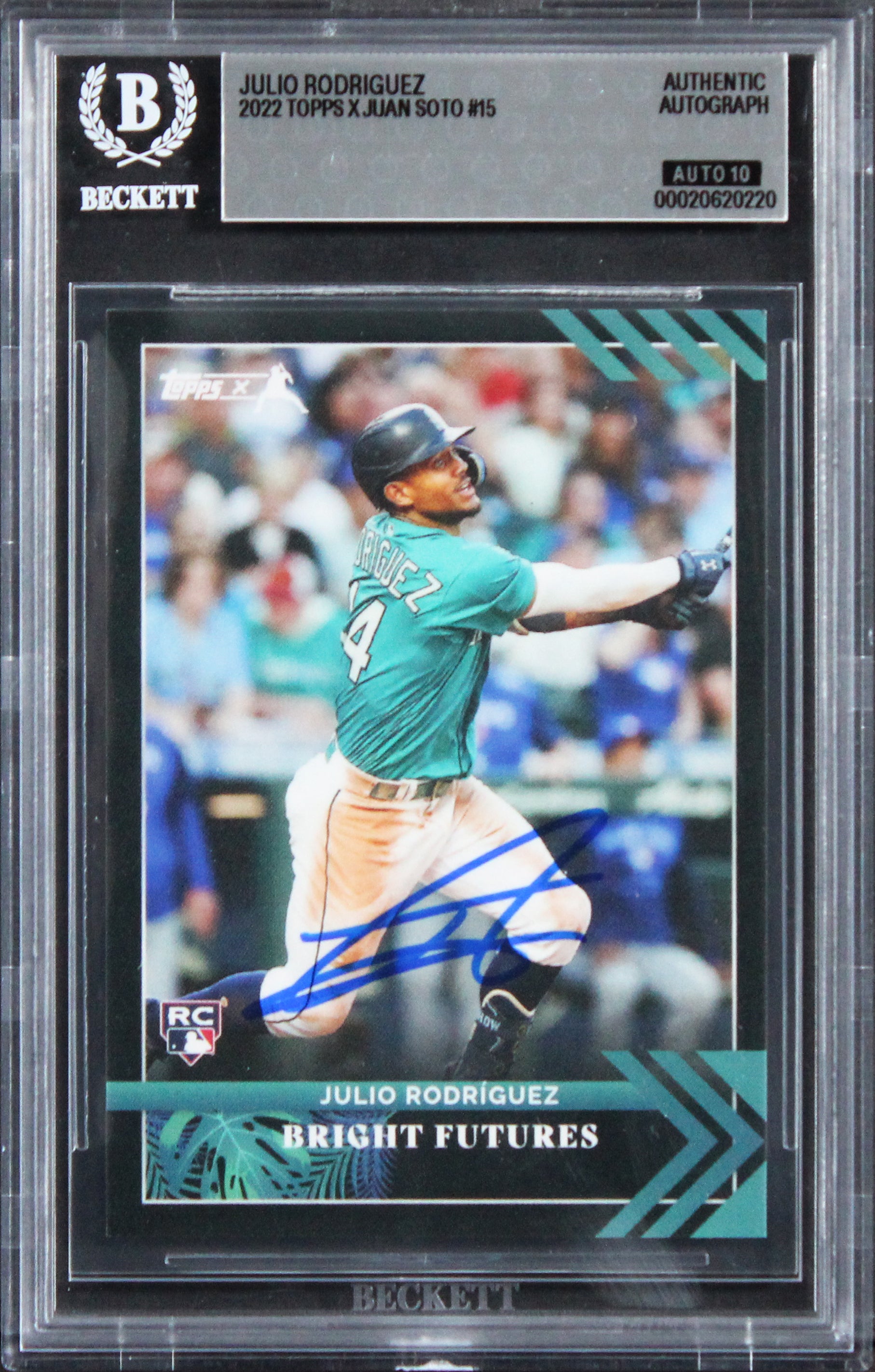Mariners Julio Rodriguez Signed 2022 Topps X Soto #15 RC Card Auto 10! BAS Slab