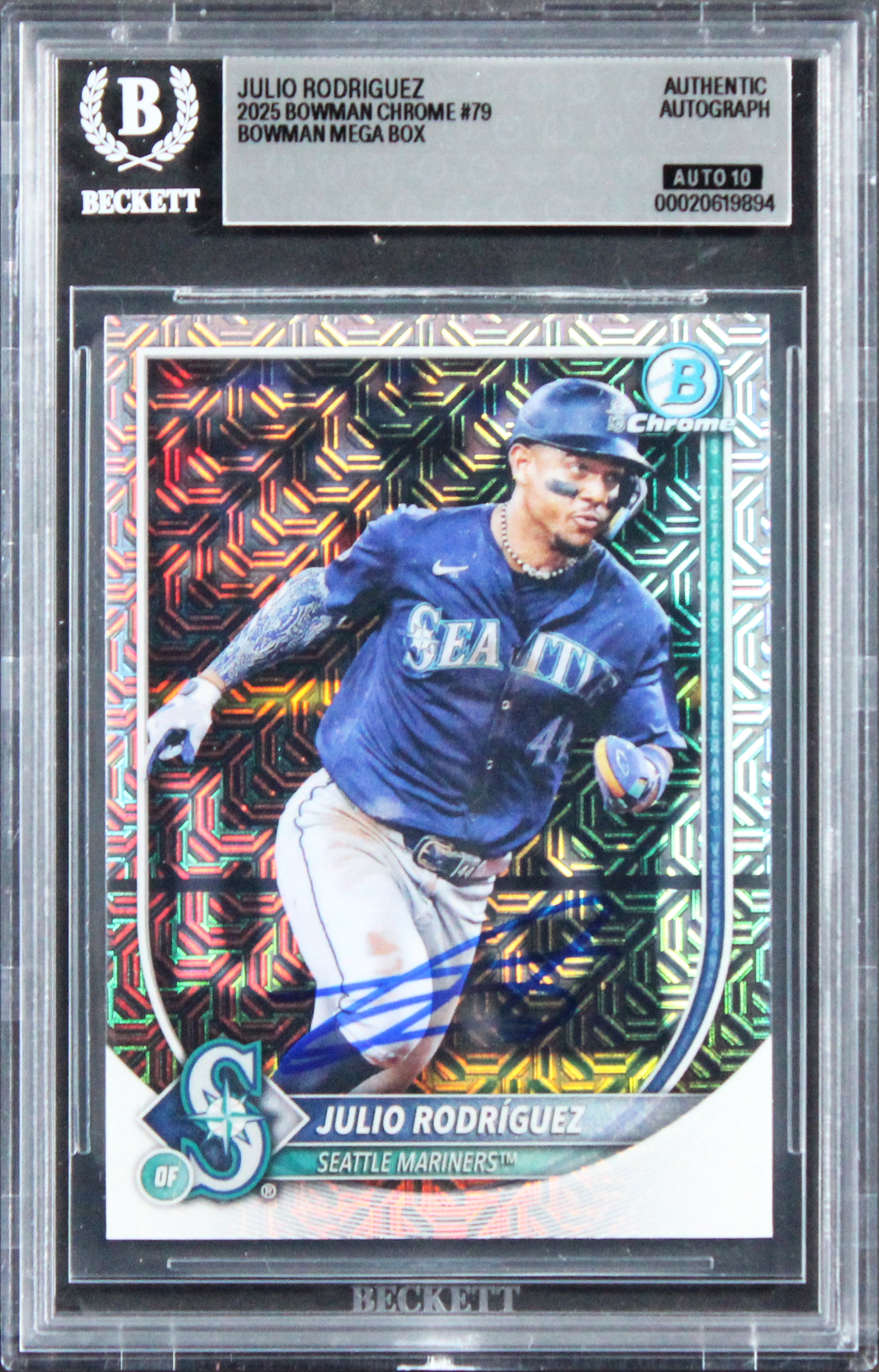 Mariners Julio Rodriguez Signed 2025 Bowman Chrome #79 Card Auto 10! BAS Slabbed