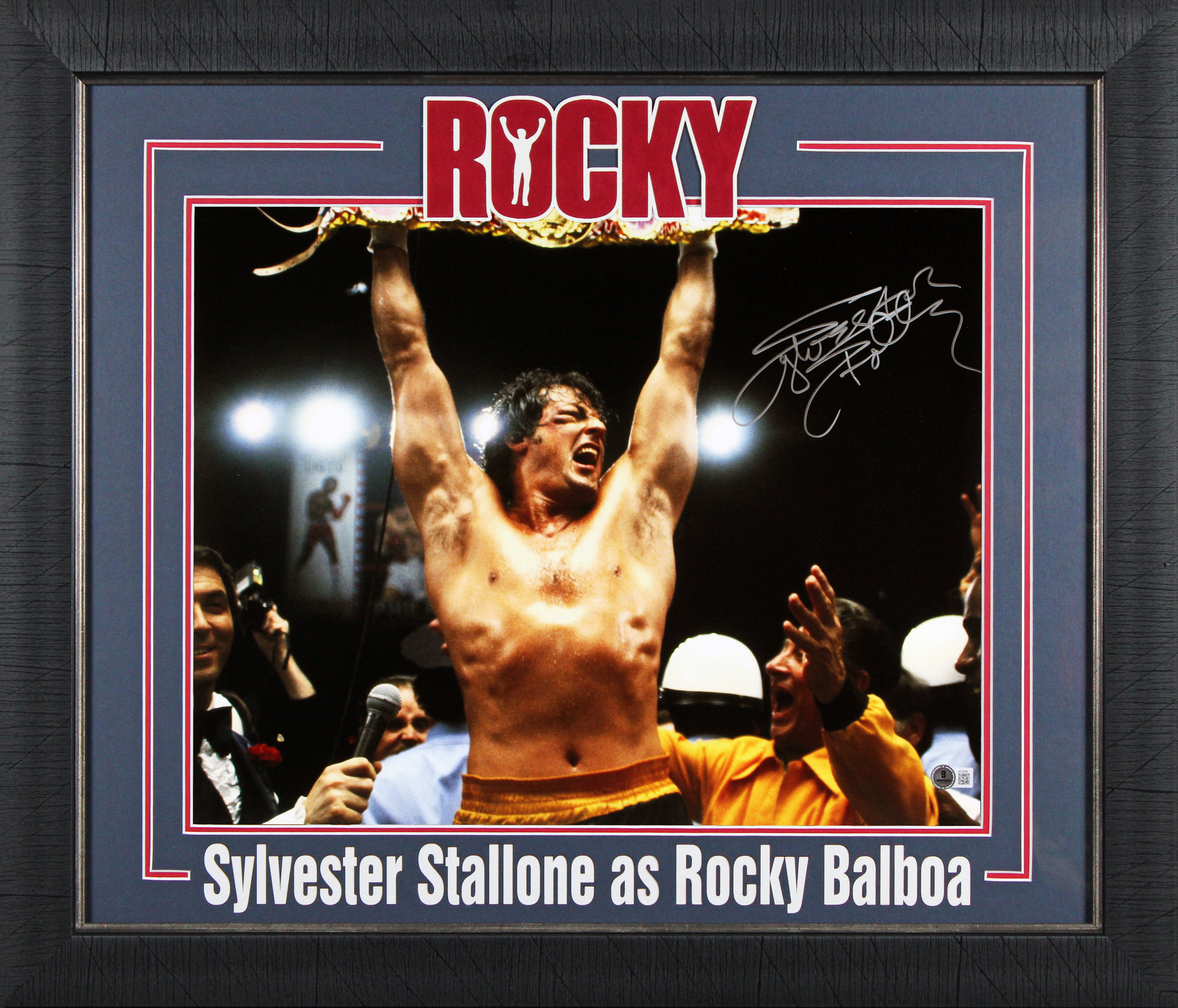 Sylvester Stallone Rocky II Signed 16x20 Framed Horizontal Belt Photo BAS